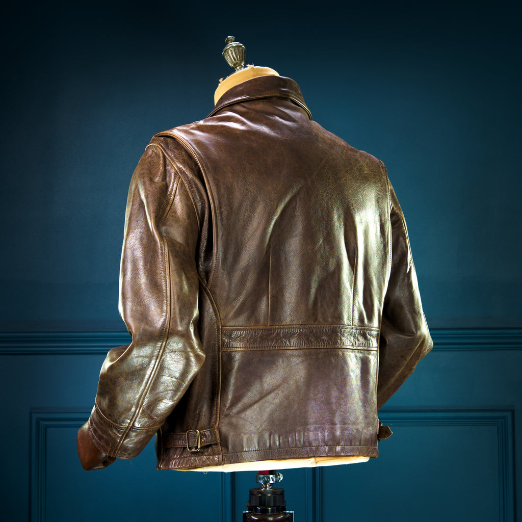 Custom Thedi 30s-Style Highwayman Single Rider Brown Buffalo Leather Jacket “L”