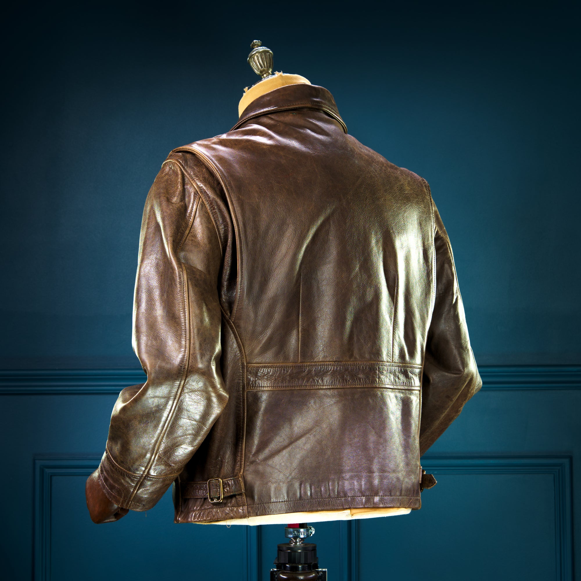 Custom Thedi 30s-Style Highwayman Single Rider Brown Buffalo Leather Jacket “L”