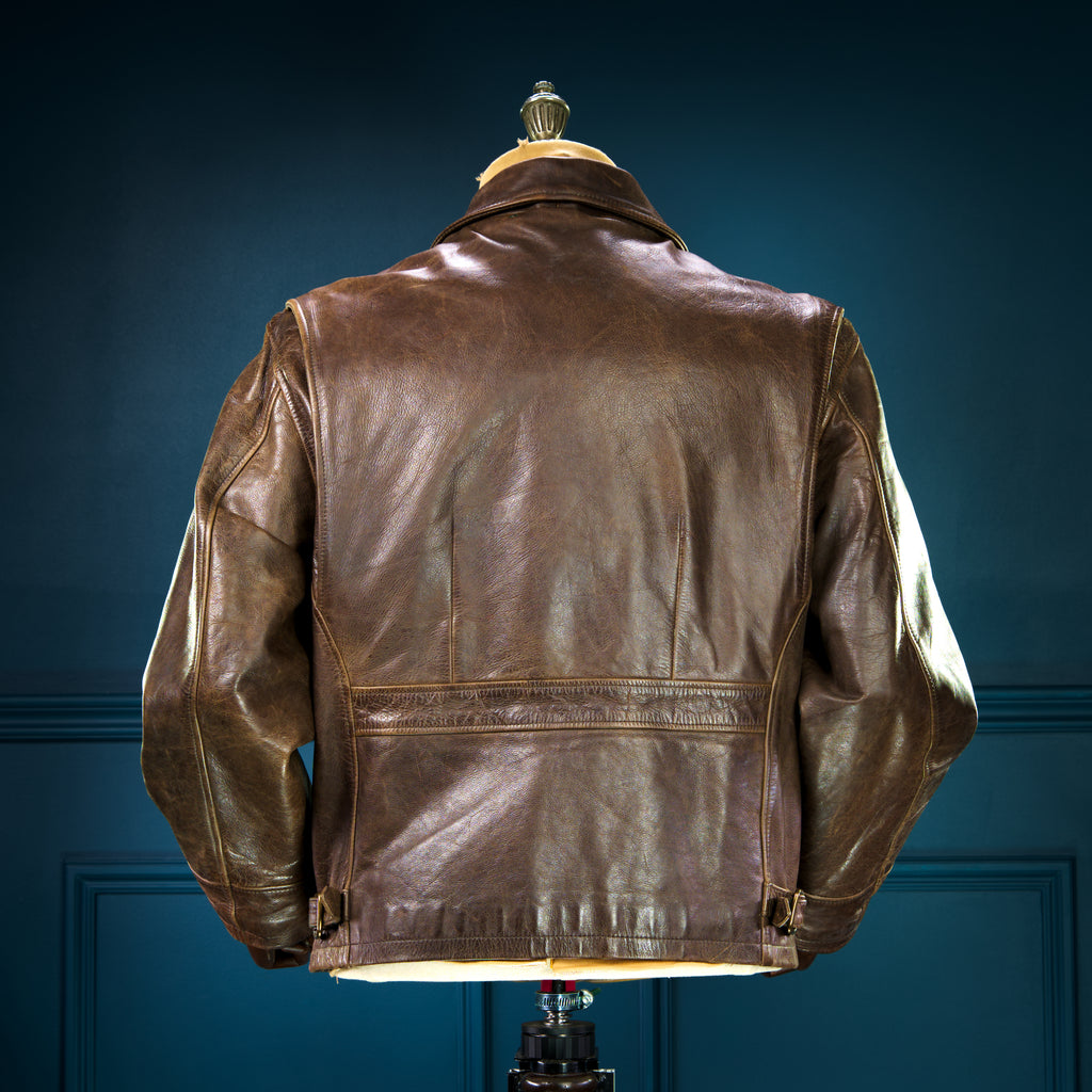 Custom Thedi 30s-Style Highwayman Single Rider Brown Buffalo Leather Jacket “L”