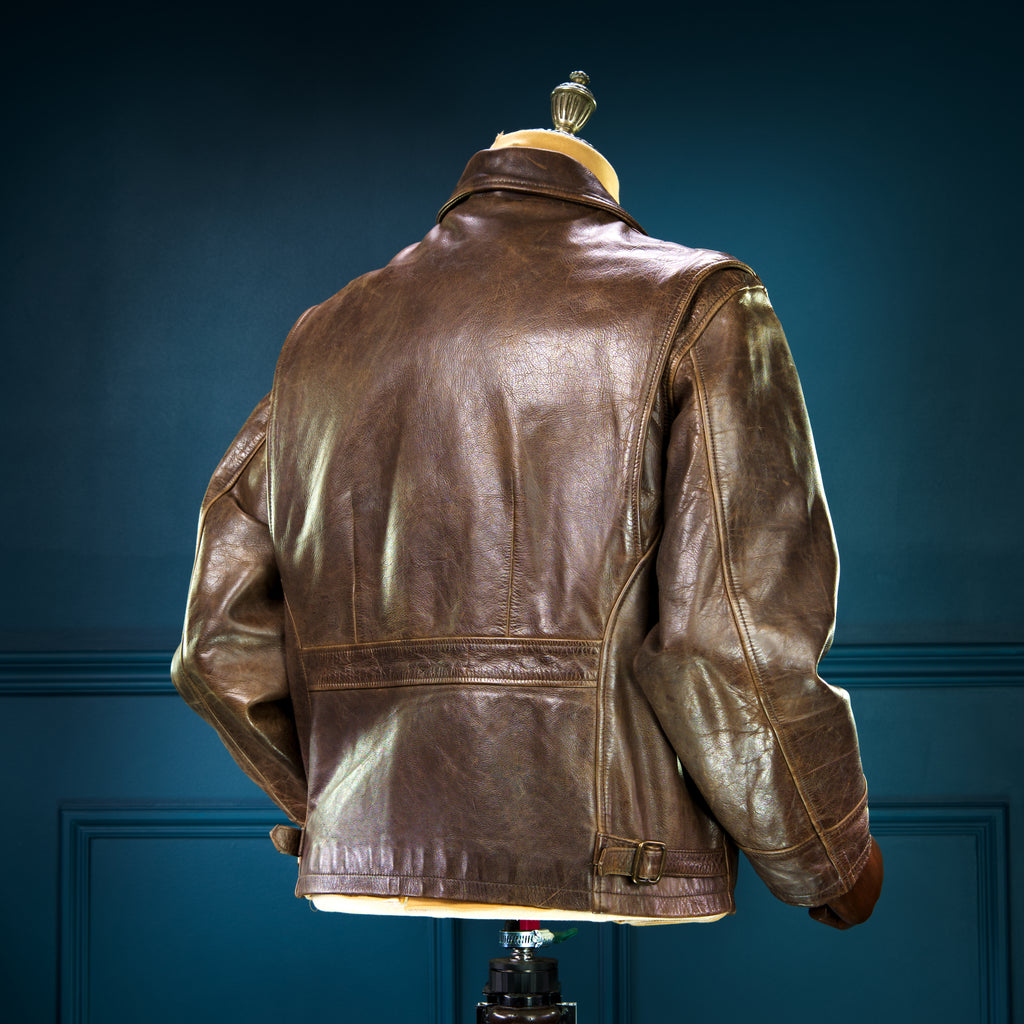 Custom Thedi 30s-Style Highwayman Single Rider Brown Buffalo Leather Jacket “L”