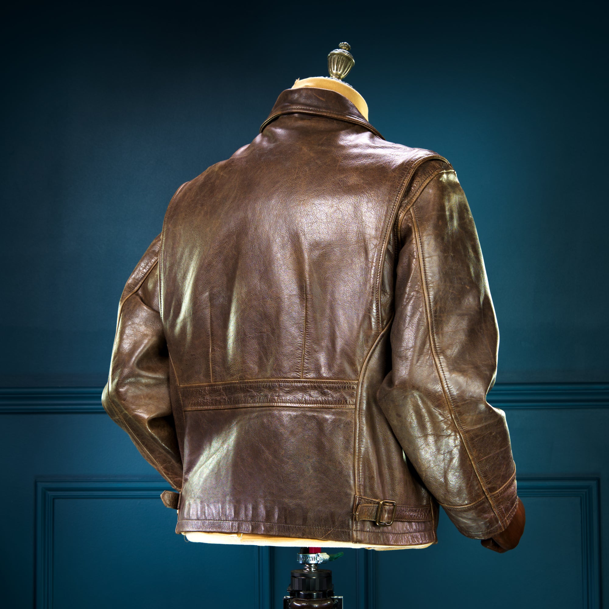 Custom Thedi 30s-Style Highwayman Single Rider Brown Buffalo Leather Jacket “L”