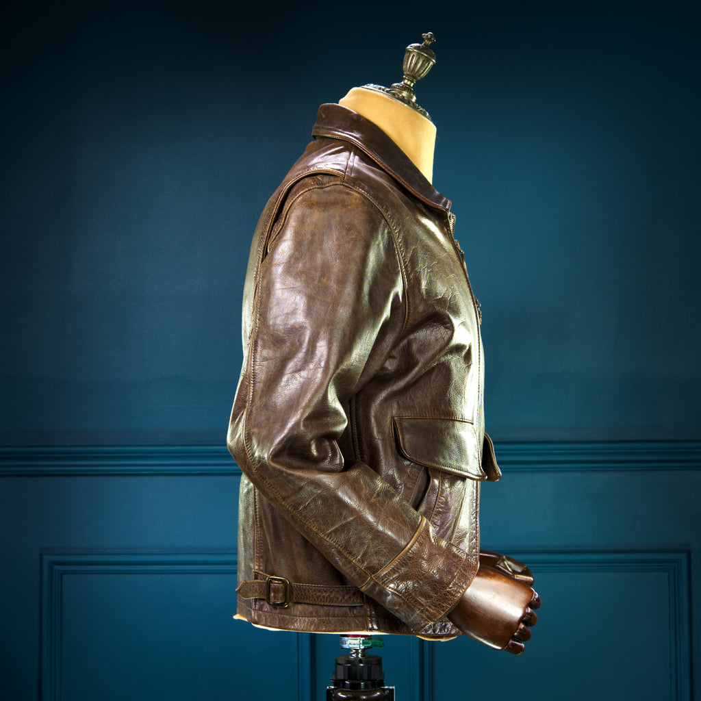 Custom Thedi 30s-Style Highwayman Single Rider Brown Buffalo Leather Jacket “L”