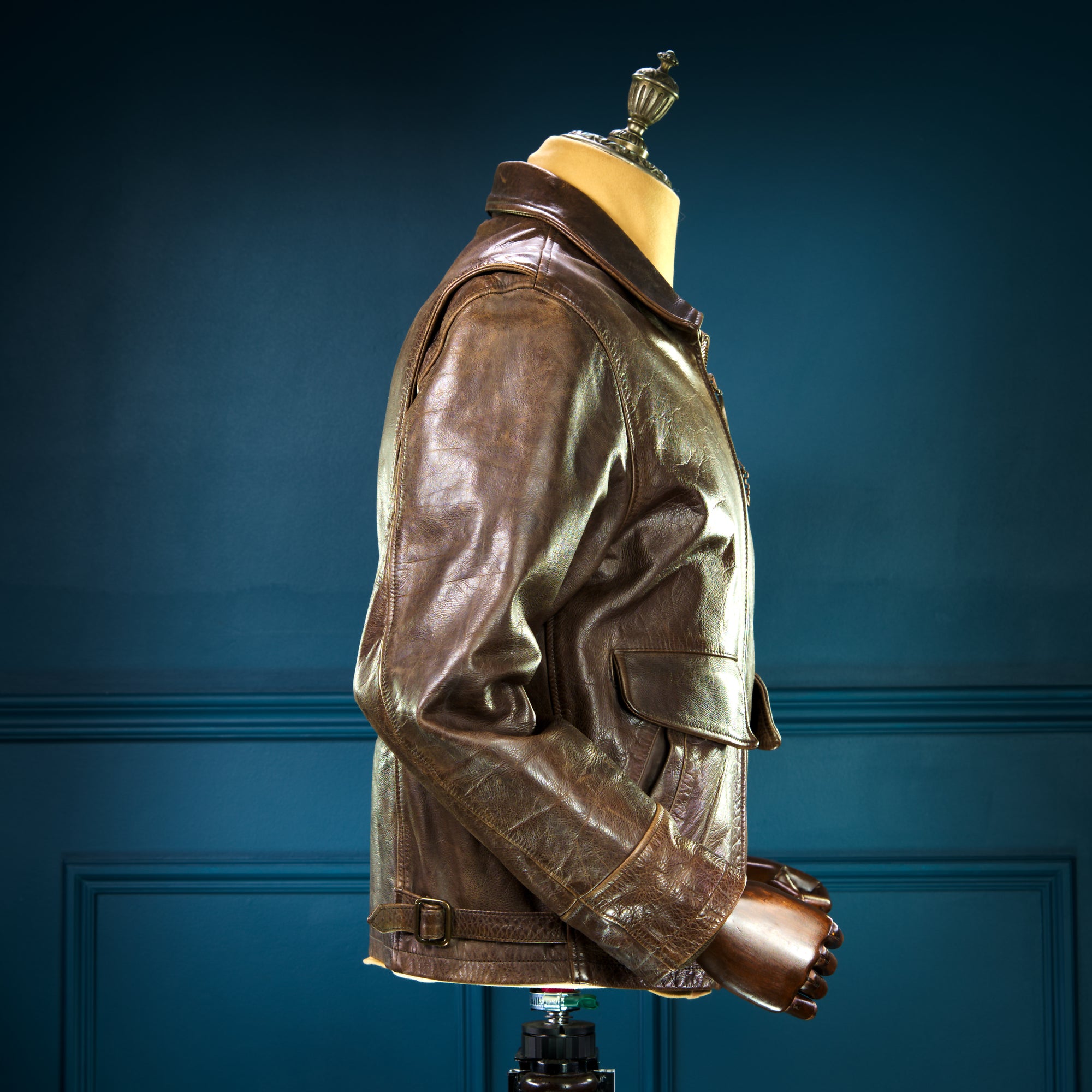 Custom Thedi 30s-Style Highwayman Single Rider Brown Buffalo Leather Jacket “L”