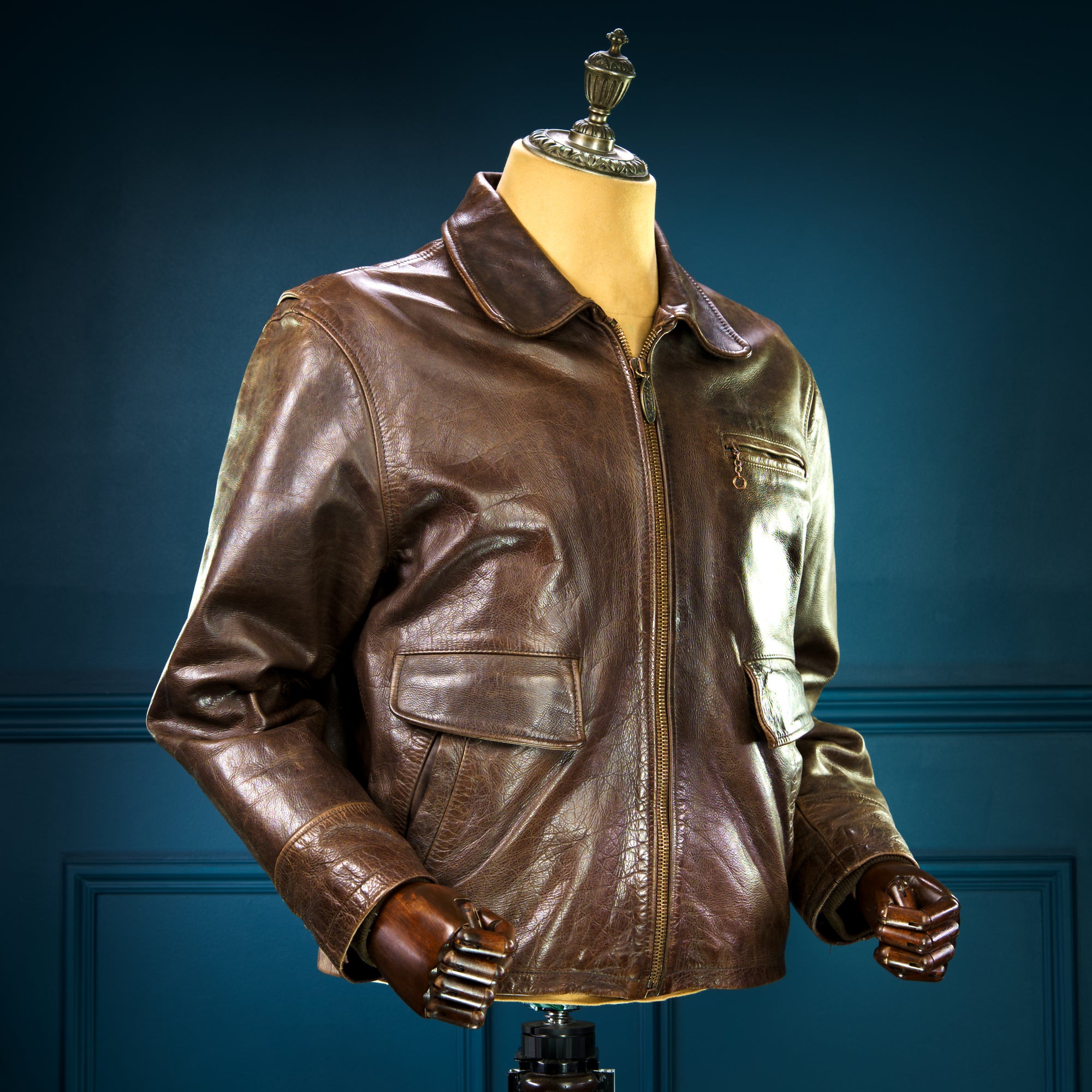 Custom Thedi 30s-Style Highwayman Single Rider Brown Buffalo Leather Jacket “L”