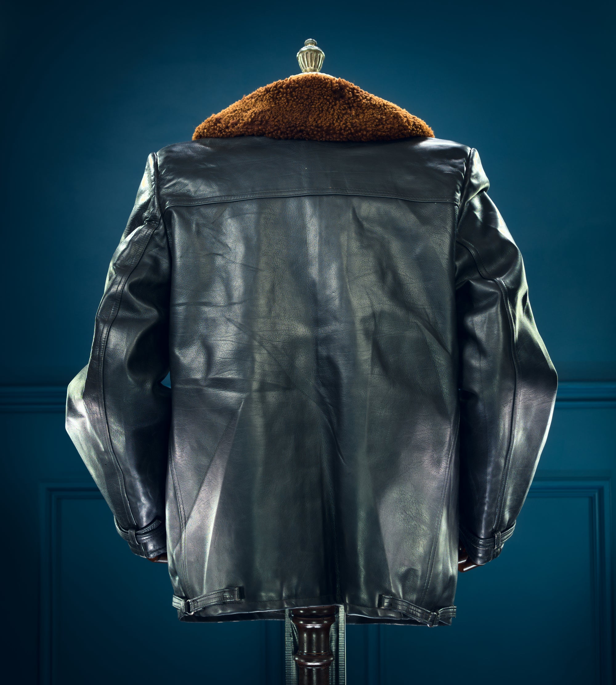 Vintage 1950s Cold War Czech Flight Aviator Bomber Leather Jacket Fur Collar “L”