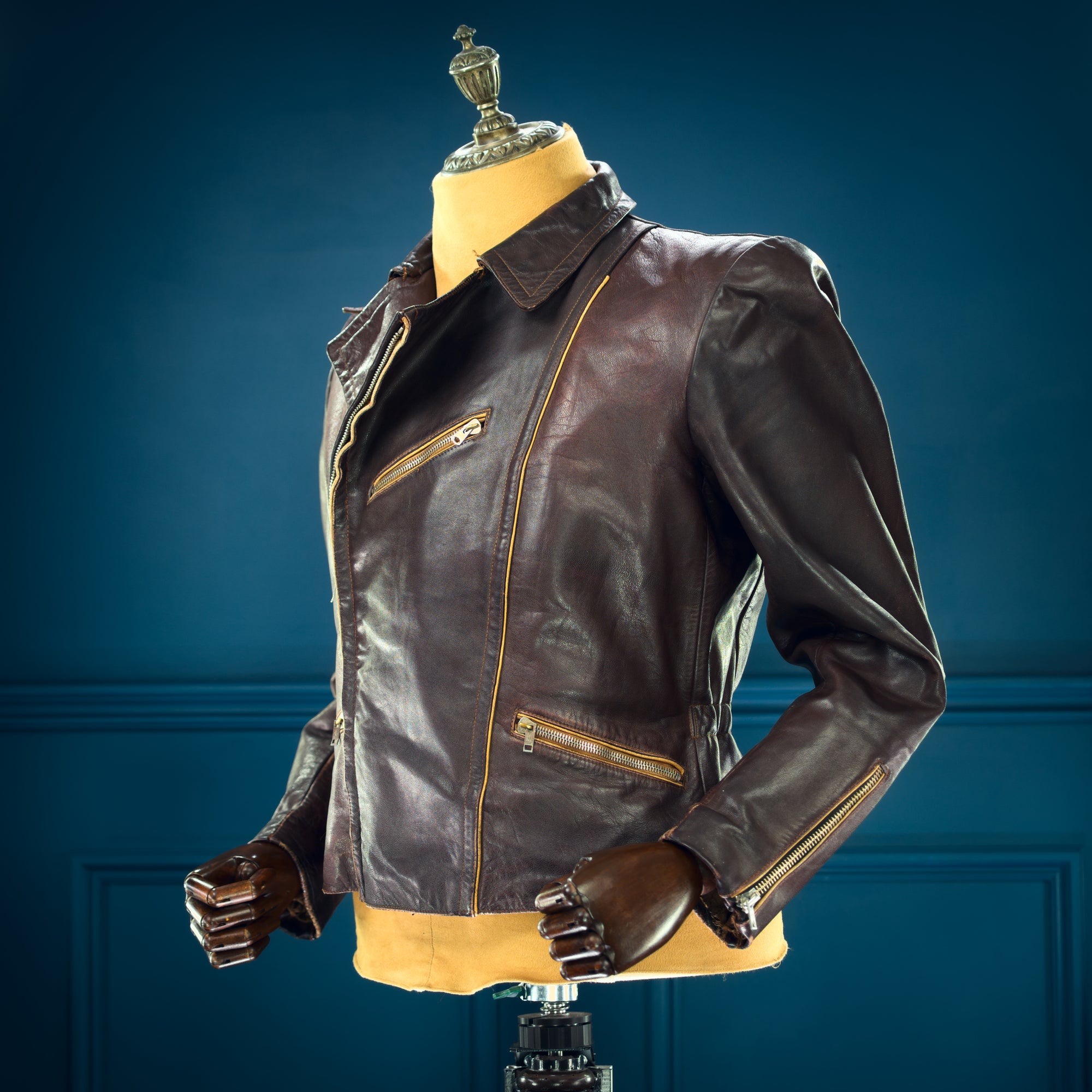 Vintage 1950s East German Racer Biker Motorcycle Sheepskin Leather Jacket “M”