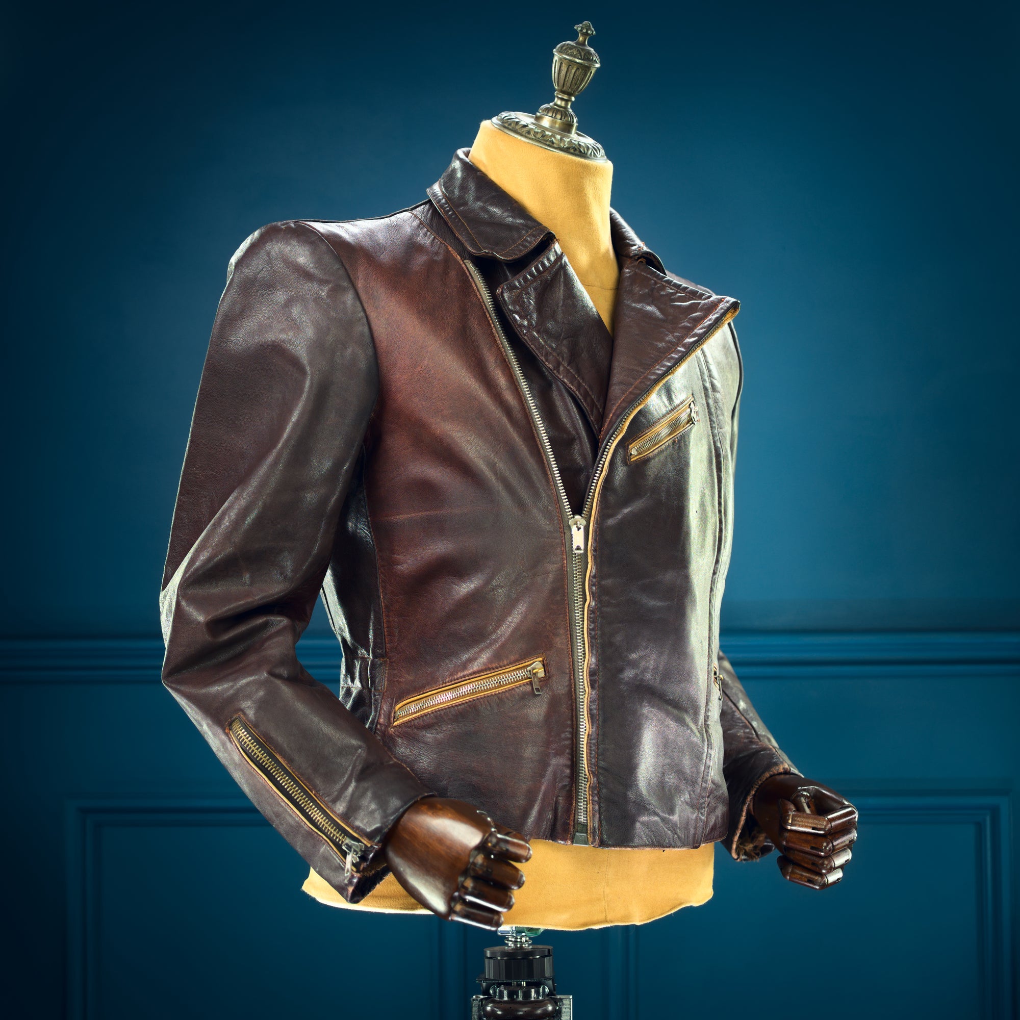 Vintage 1950s East German Racer Biker Motorcycle Sheepskin Leather Jacket “M”