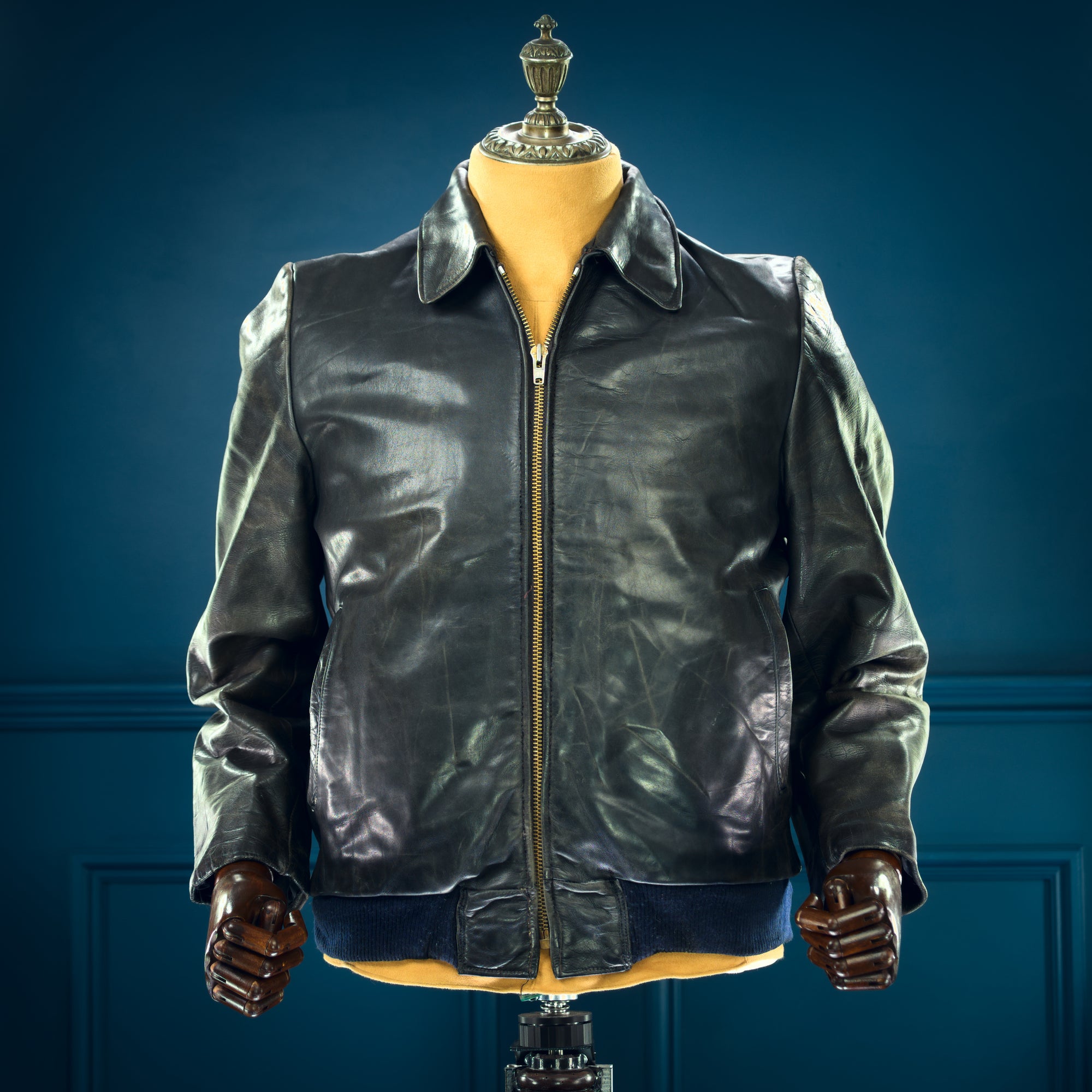 Vintage 1950s German Horsehide Black Flight Bomber Aviator Leather Jacket “M”