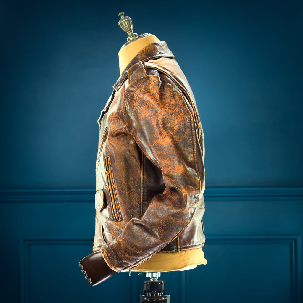 Vintage 1960s American Brown Steerhide Distressed Biker Rider Leather Jacket “L”