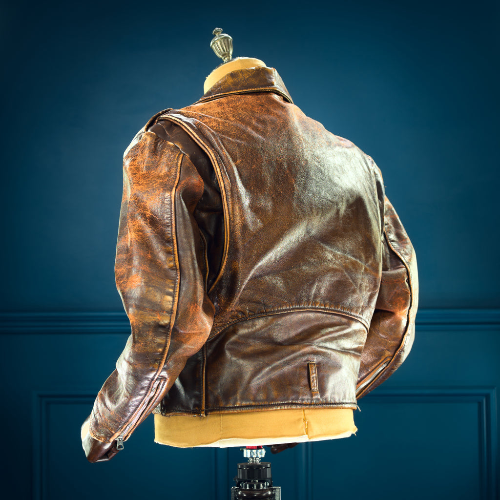 Vintage 1960s American Brown Steerhide Distressed Biker Rider Leather Jacket “L”