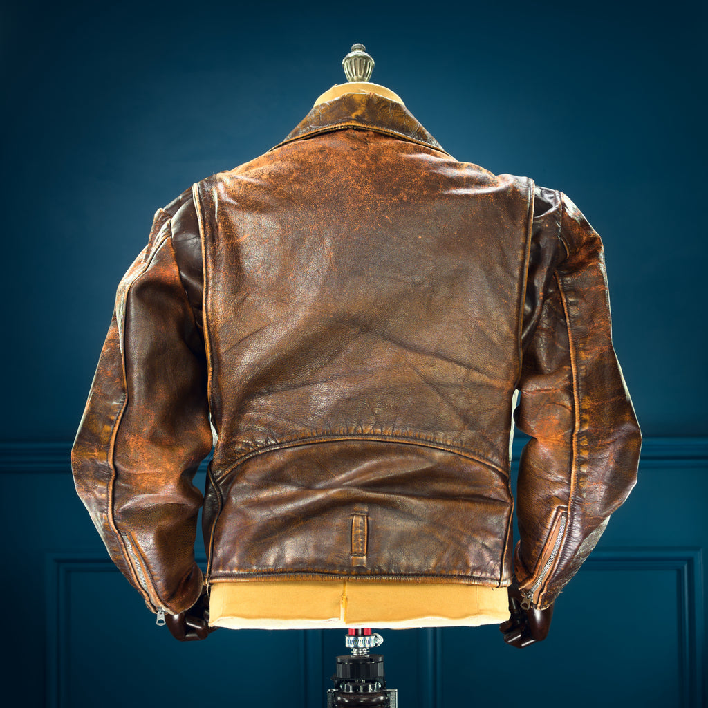 Vintage 1960s American Brown Steerhide Distressed Biker Rider Leather Jacket “L”