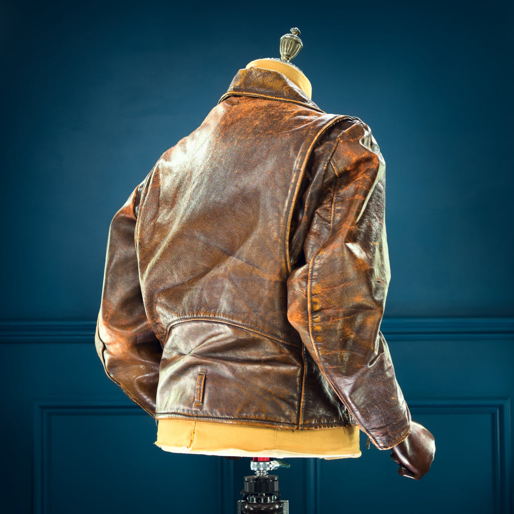 Vintage 1960s American Brown Steerhide Distressed Biker Rider Leather Jacket “L”