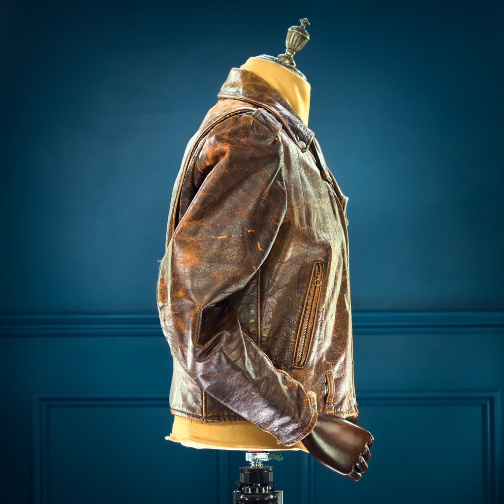 Vintage 1960s American Brown Steerhide Distressed Biker Rider Leather Jacket “L”