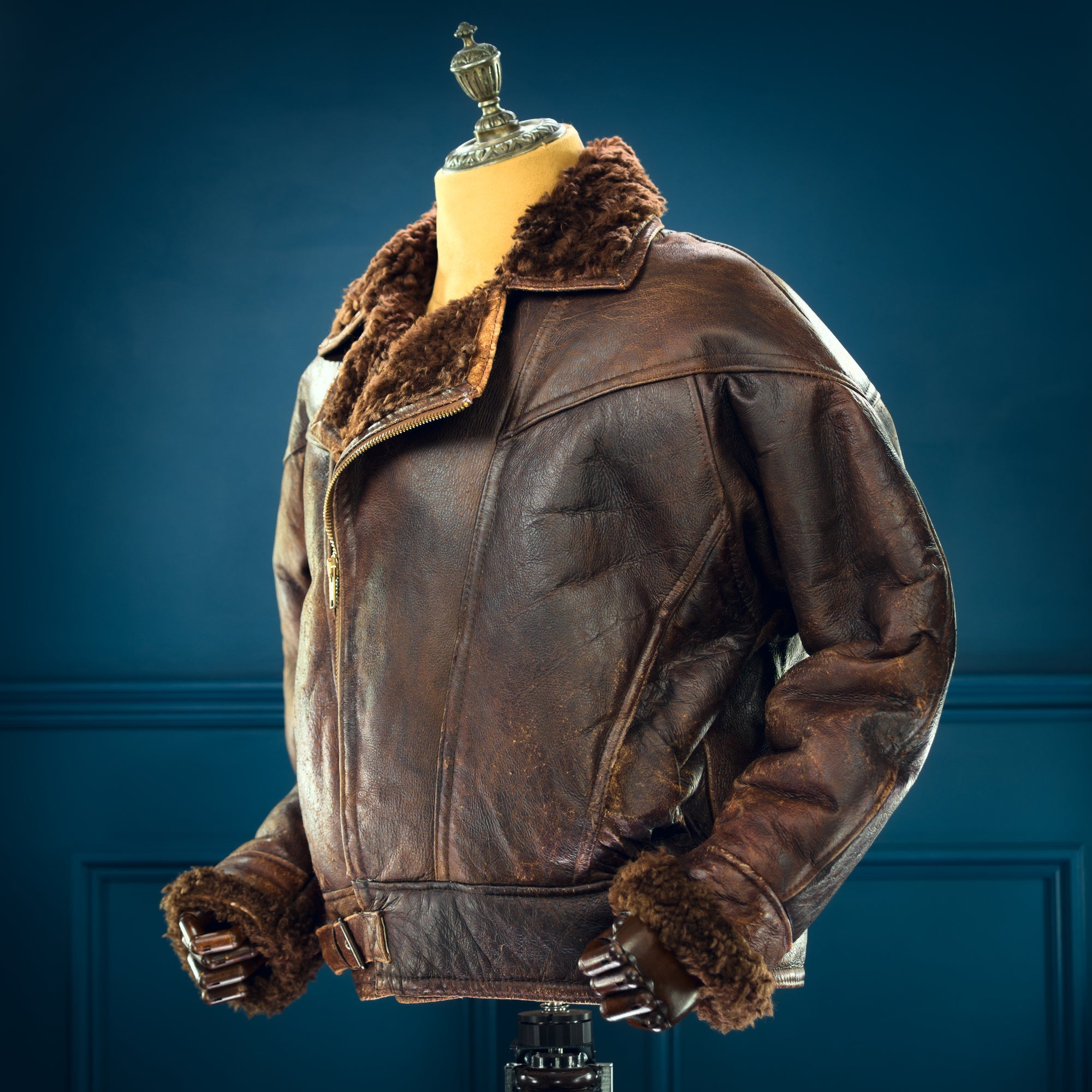 Vintage 1980s British Sheepskin Crosszip Flight Bomber Leather Jacket “XL"