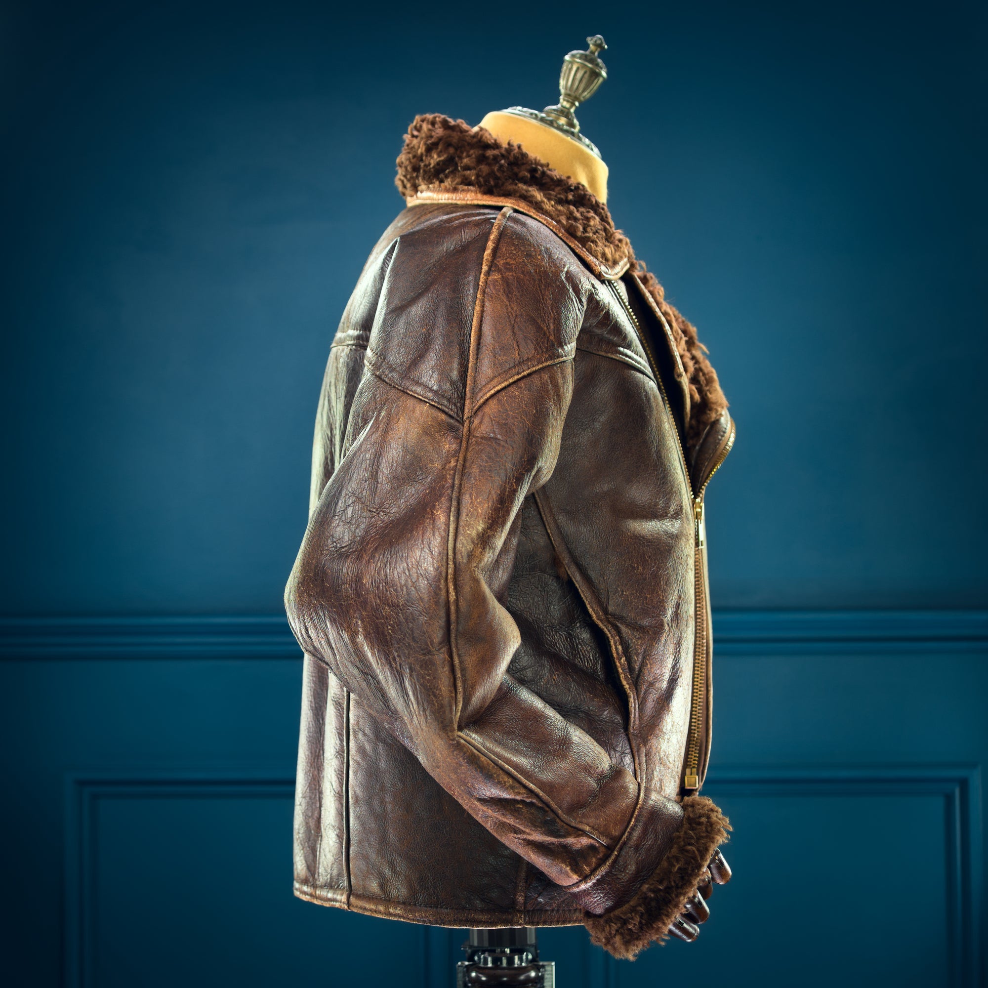 Vintage 1980s British Sheepskin Crosszip Flight Bomber Leather Jacket “XL"