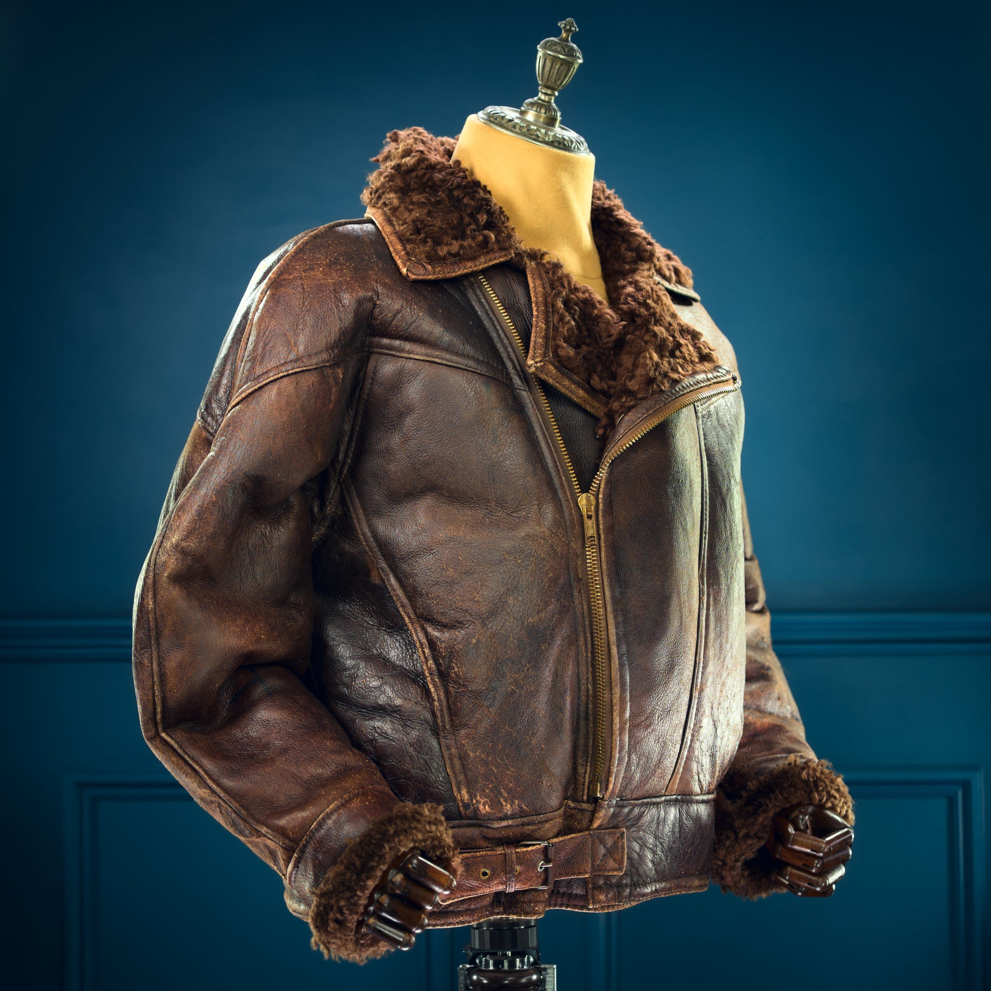 Vintage 1980s British Sheepskin Crosszip Flight Bomber Leather Jacket “XL"