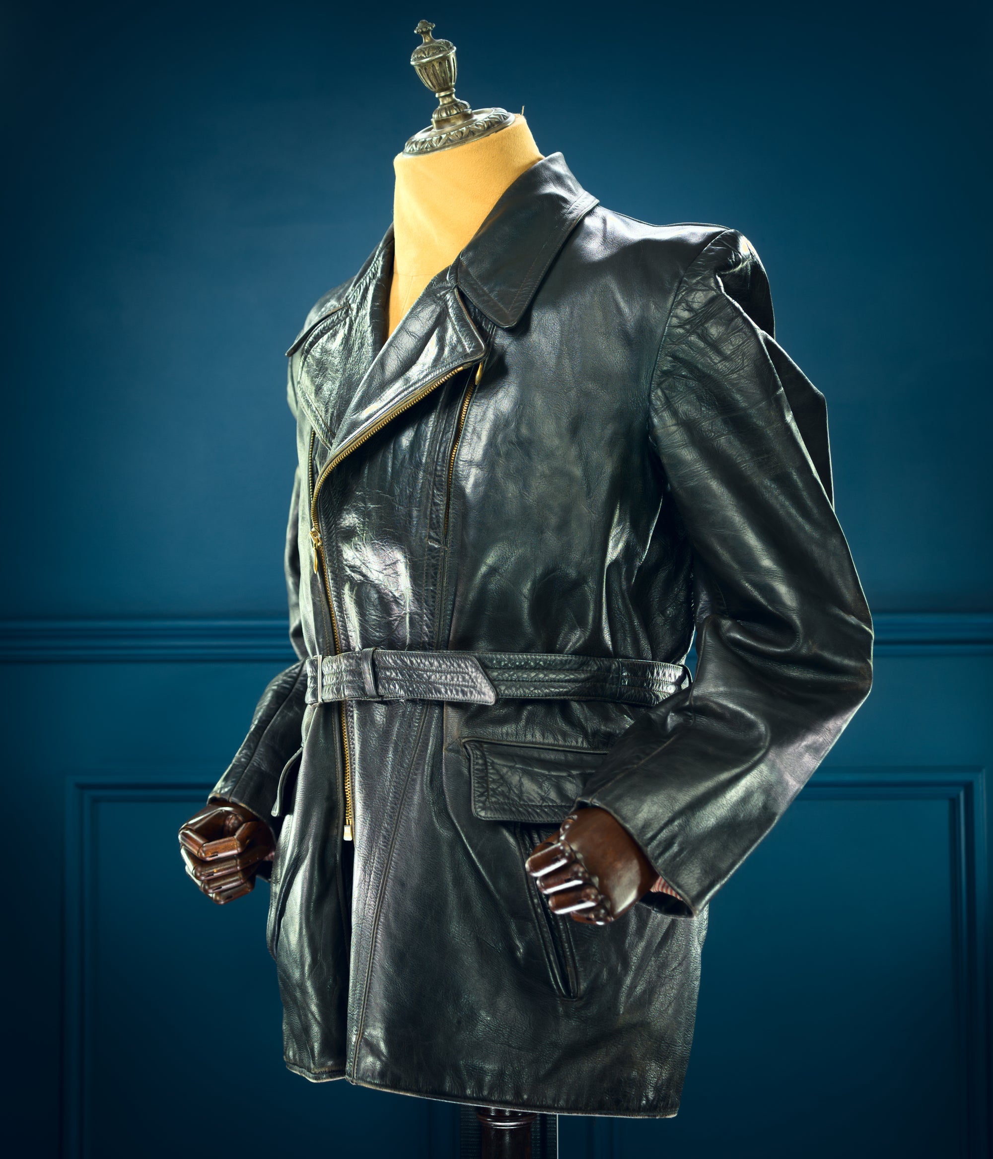 Vintage 1950s West German Police Border Patrol Biker Dispatch Leather Jacket “M”