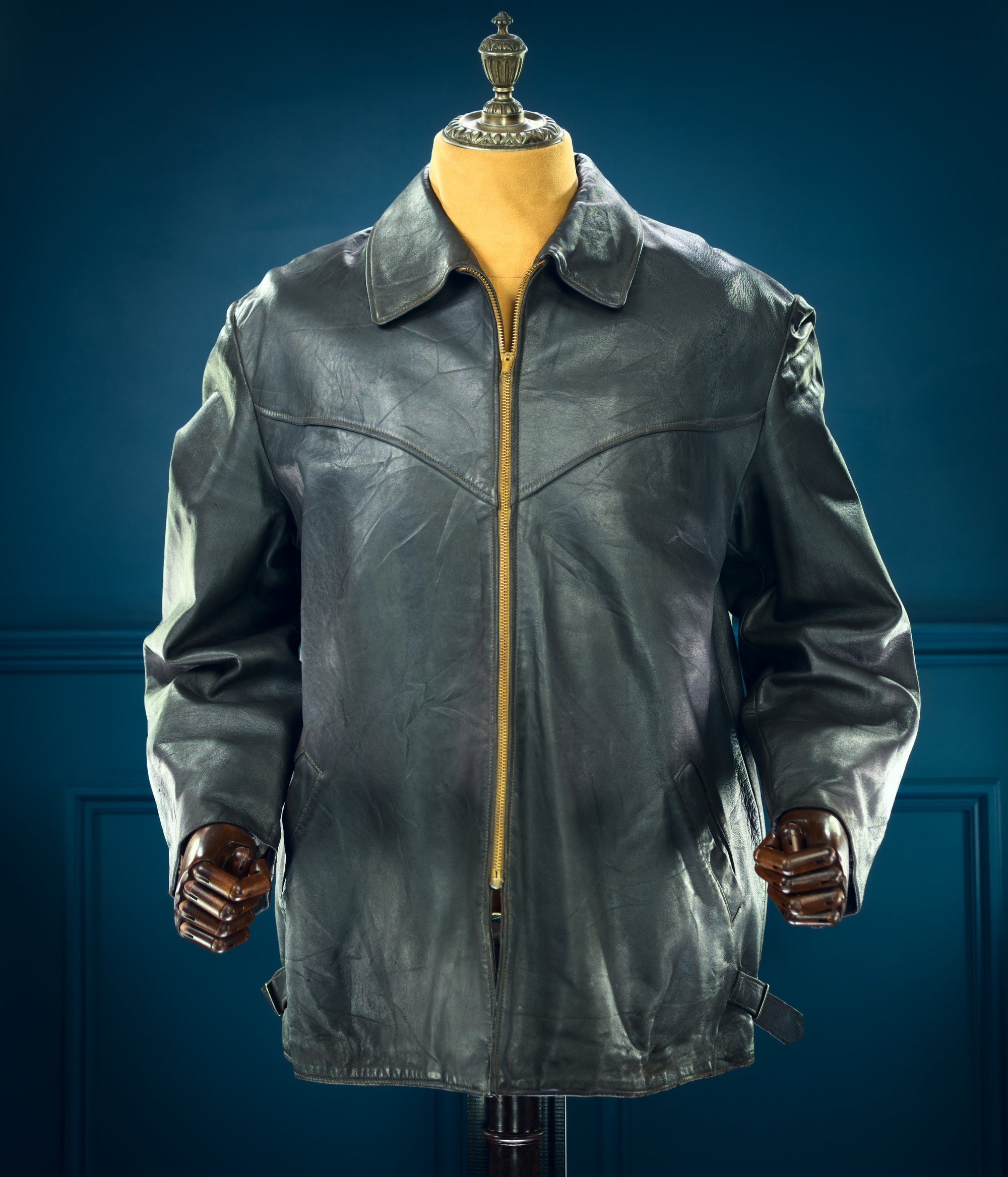 Vintage 1960s West German Grey Cold War Civil Service Rider Leather Jacket “L”