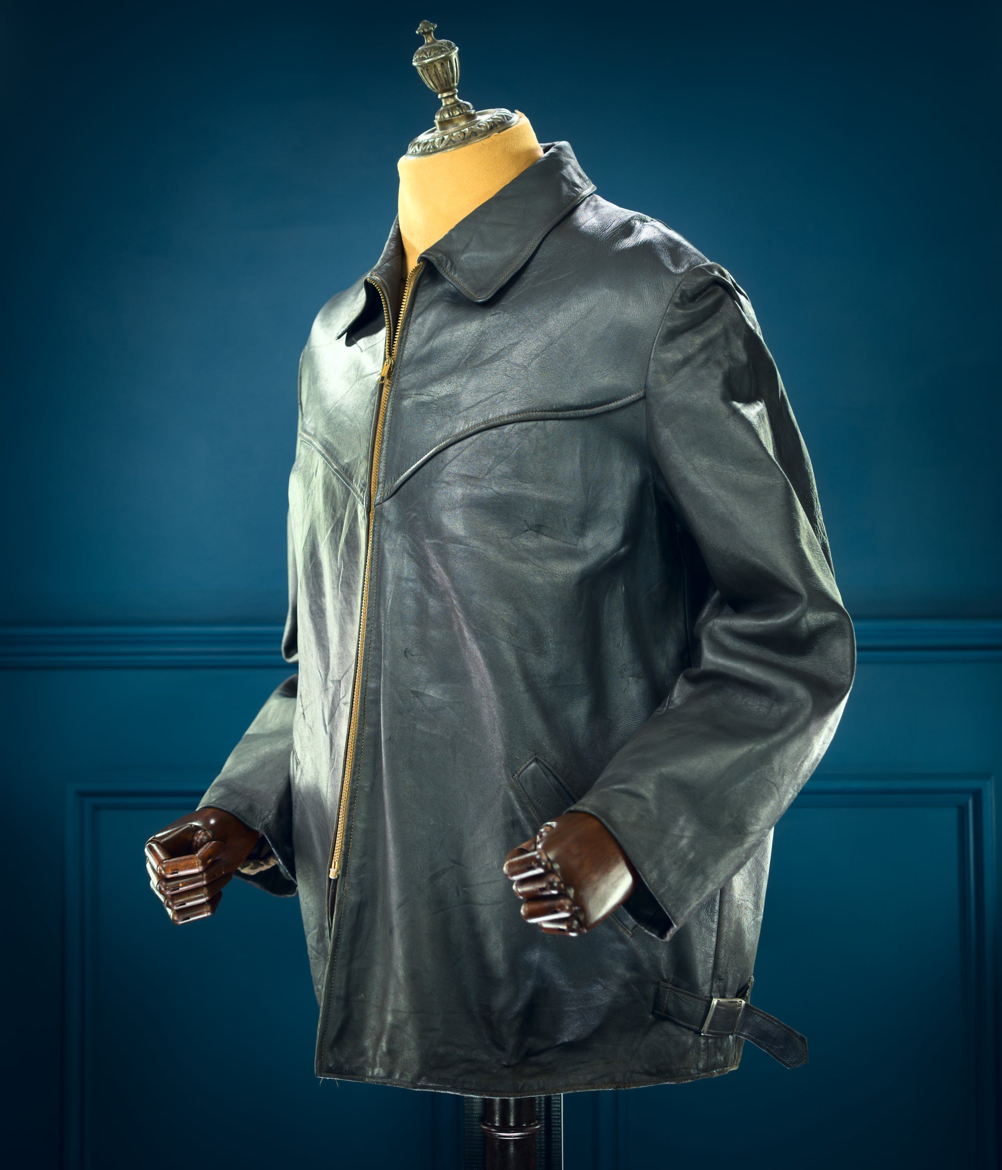 Vintage 1960s West German Grey Cold War Civil Service Rider Leather Jacket “L”