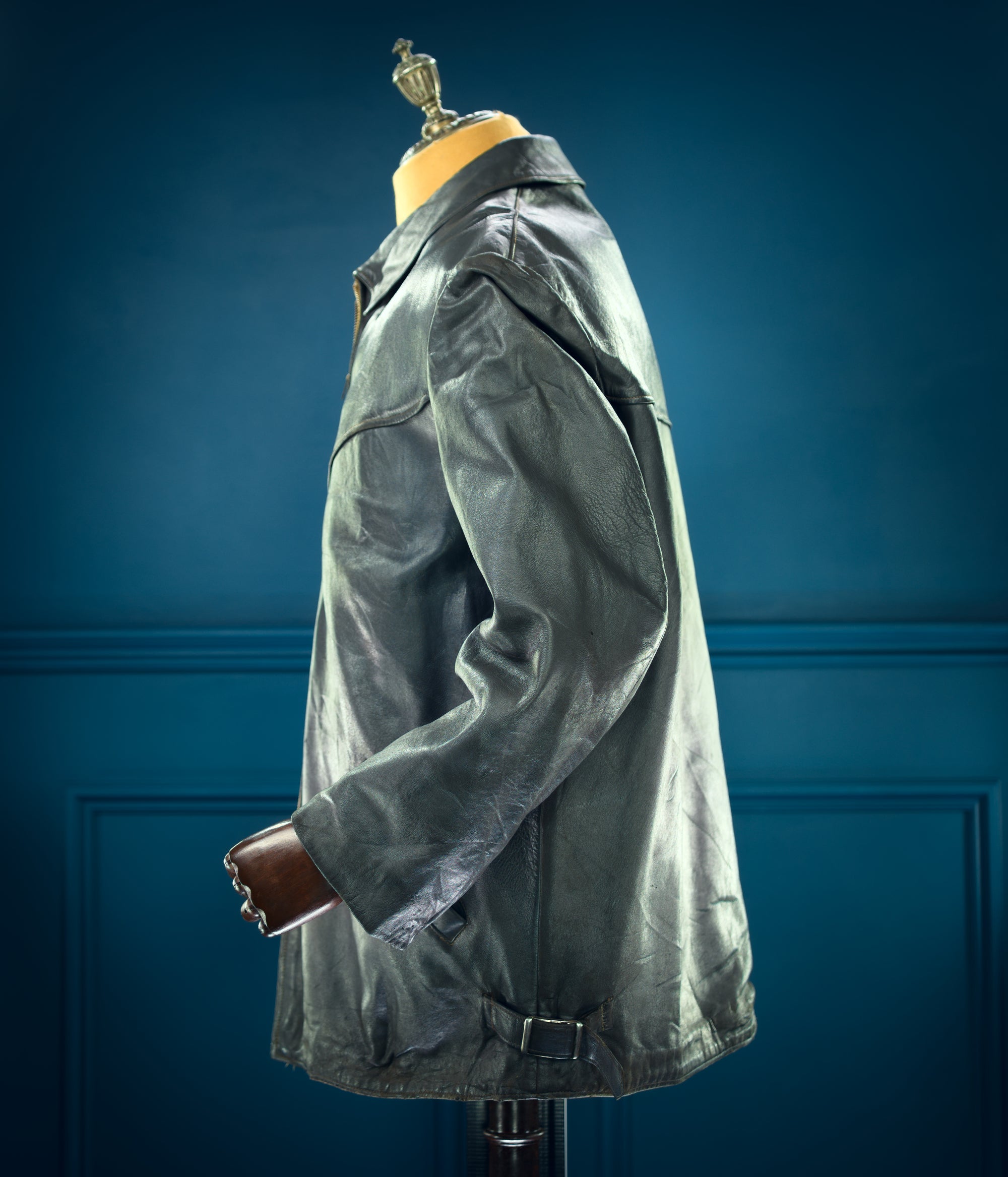 Vintage 1960s West German Grey Cold War Civil Service Rider Leather Jacket “L”