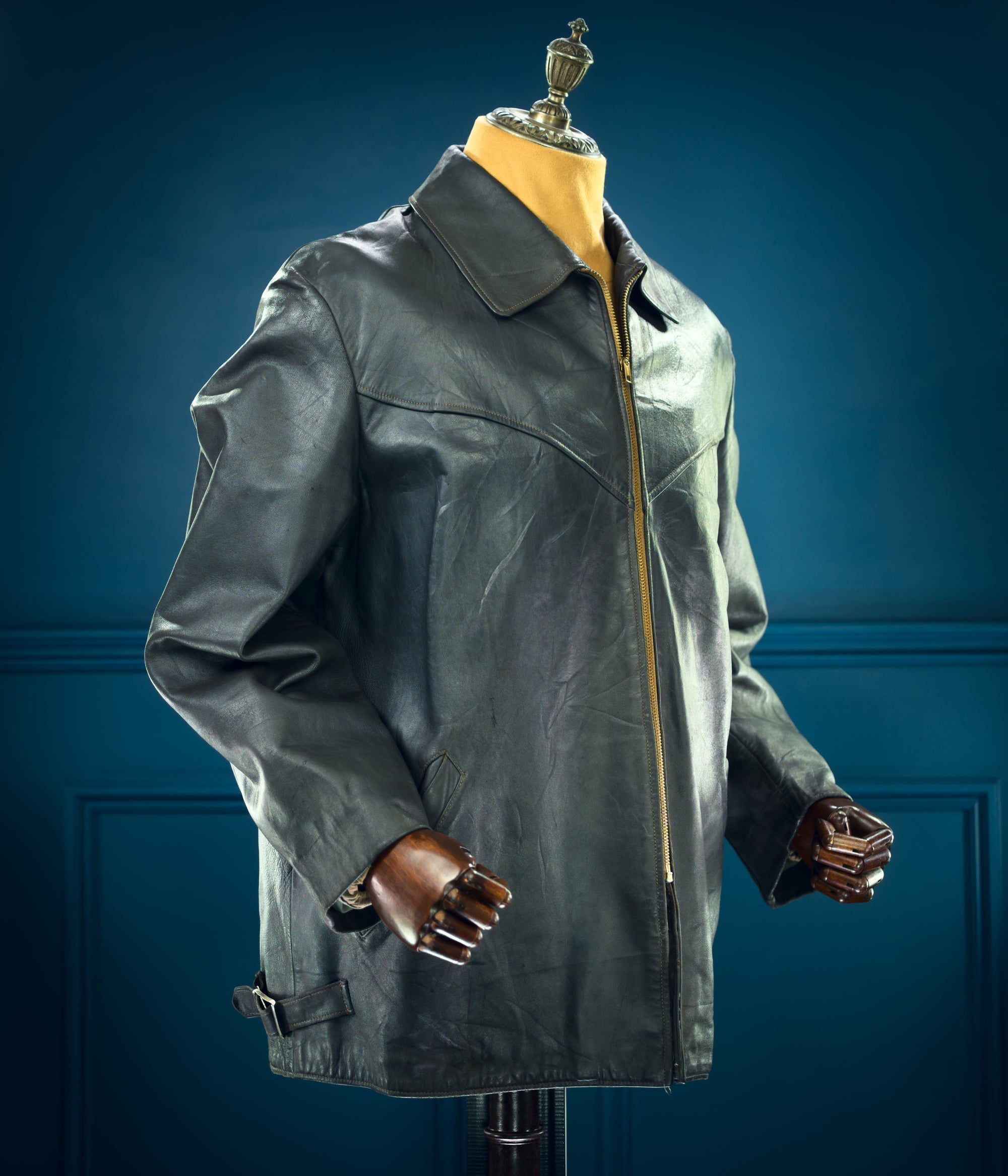 Vintage 1960s West German Grey Cold War Civil Service Rider Leather Jacket “L”