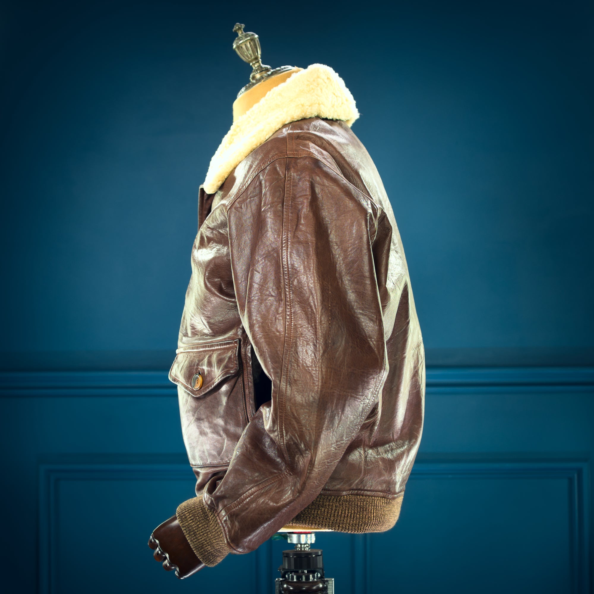 Vintage 1970s Etro Italian Lambskin G1 Flight Bomber Aviator Leather Jacket “L”