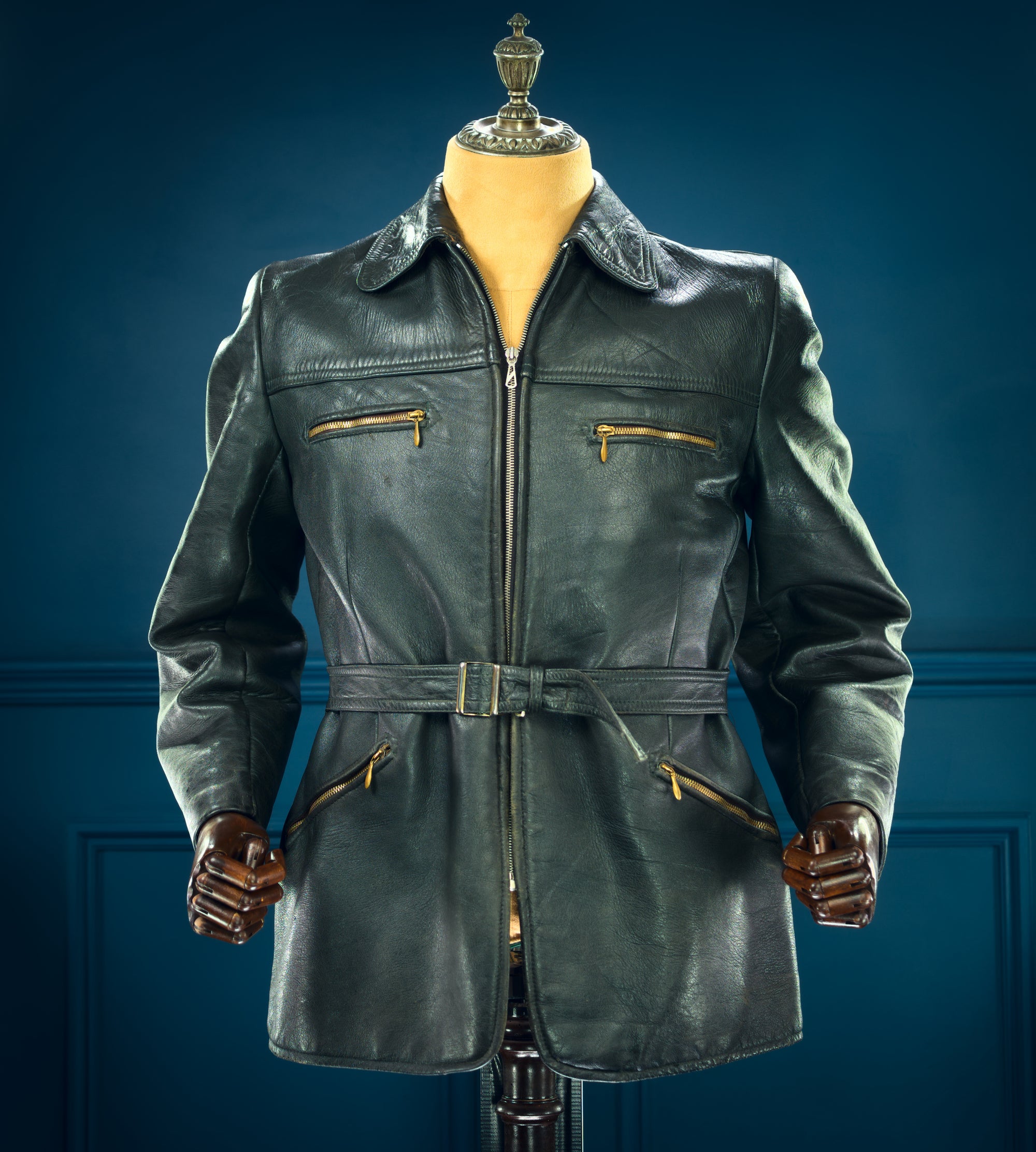 Vintage 1940s German Goatskin Belted Biker Motoring Coat Leather Jacket “M”