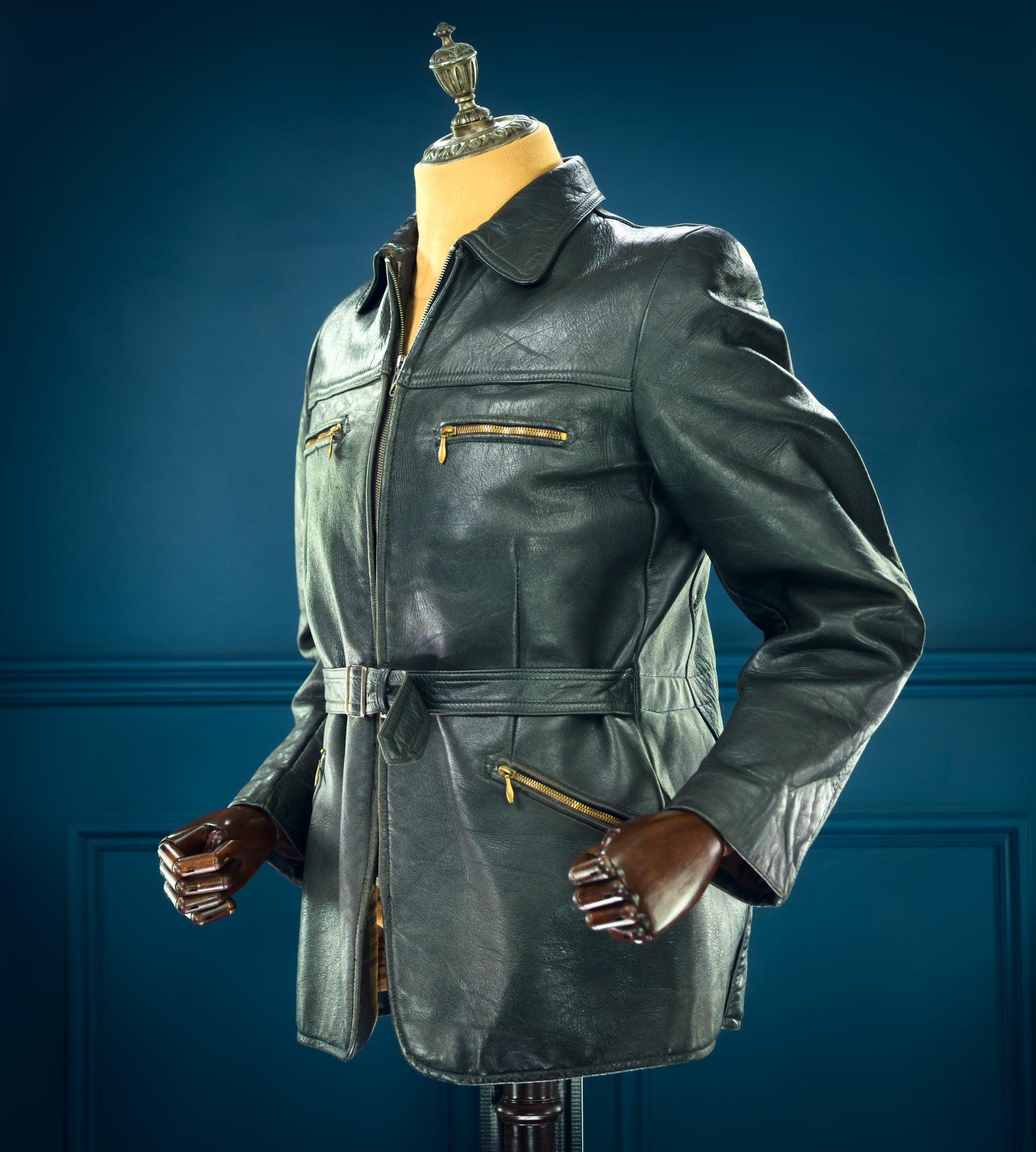 Vintage 1940s German Goatskin Belted Biker Motoring Coat Leather Jacket “M”