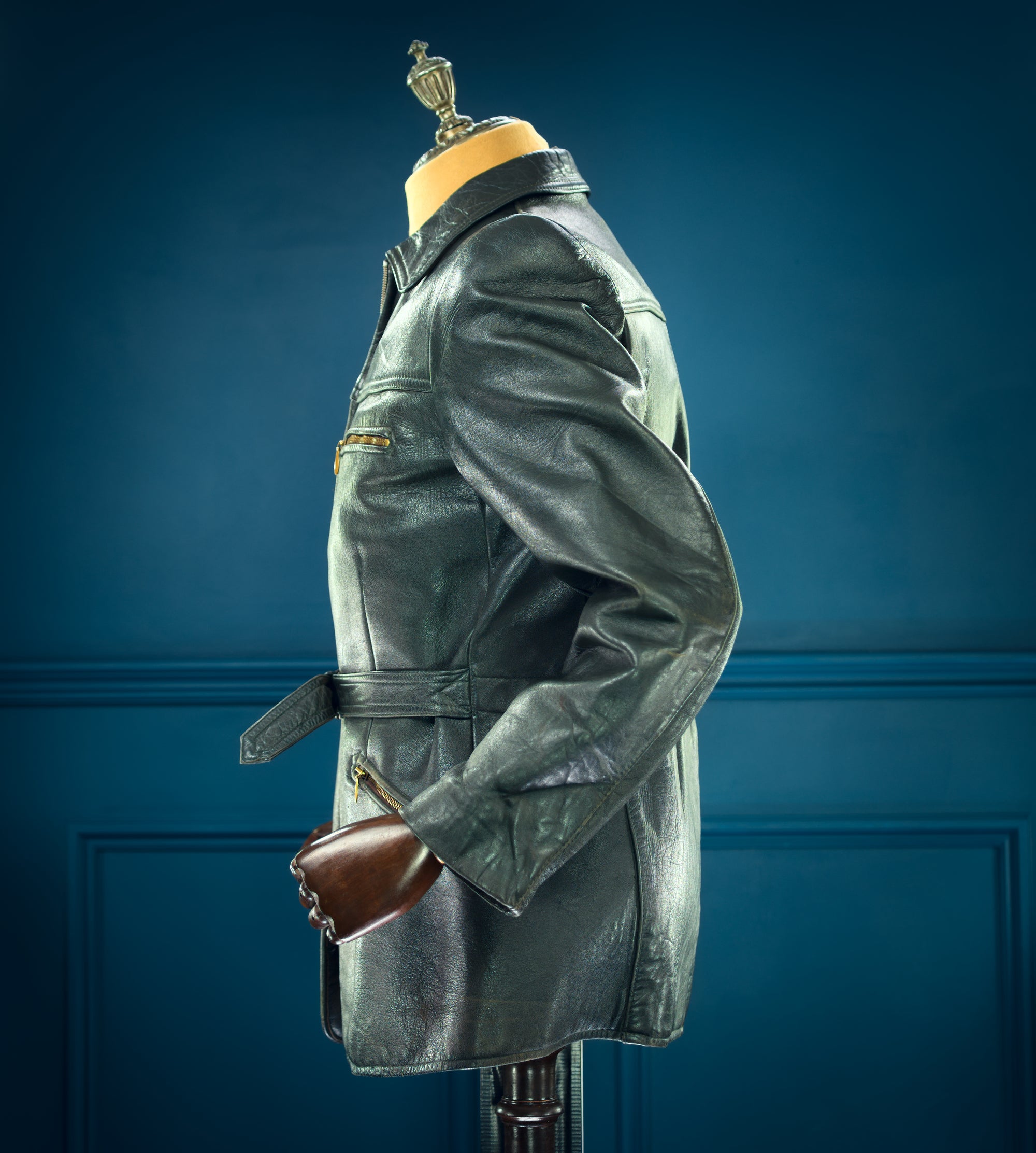 Vintage 1940s German Goatskin Belted Biker Motoring Coat Leather Jacket “M”