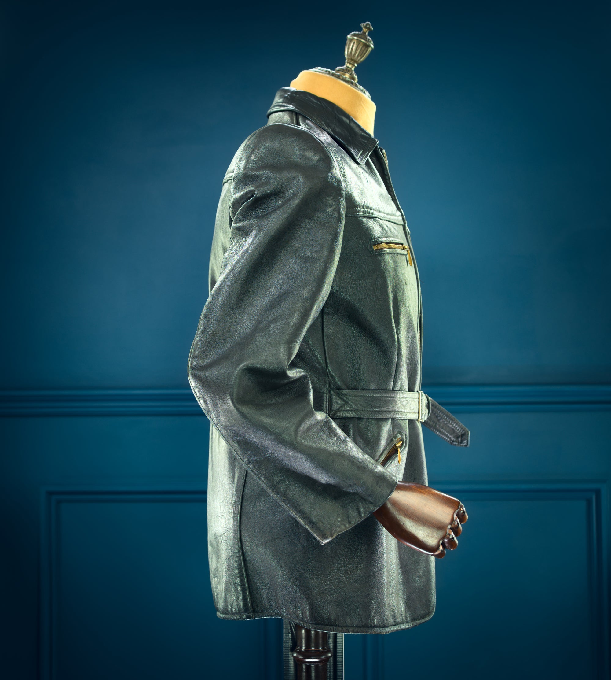 Vintage 1940s German Goatskin Belted Biker Motoring Coat Leather Jacket “M”