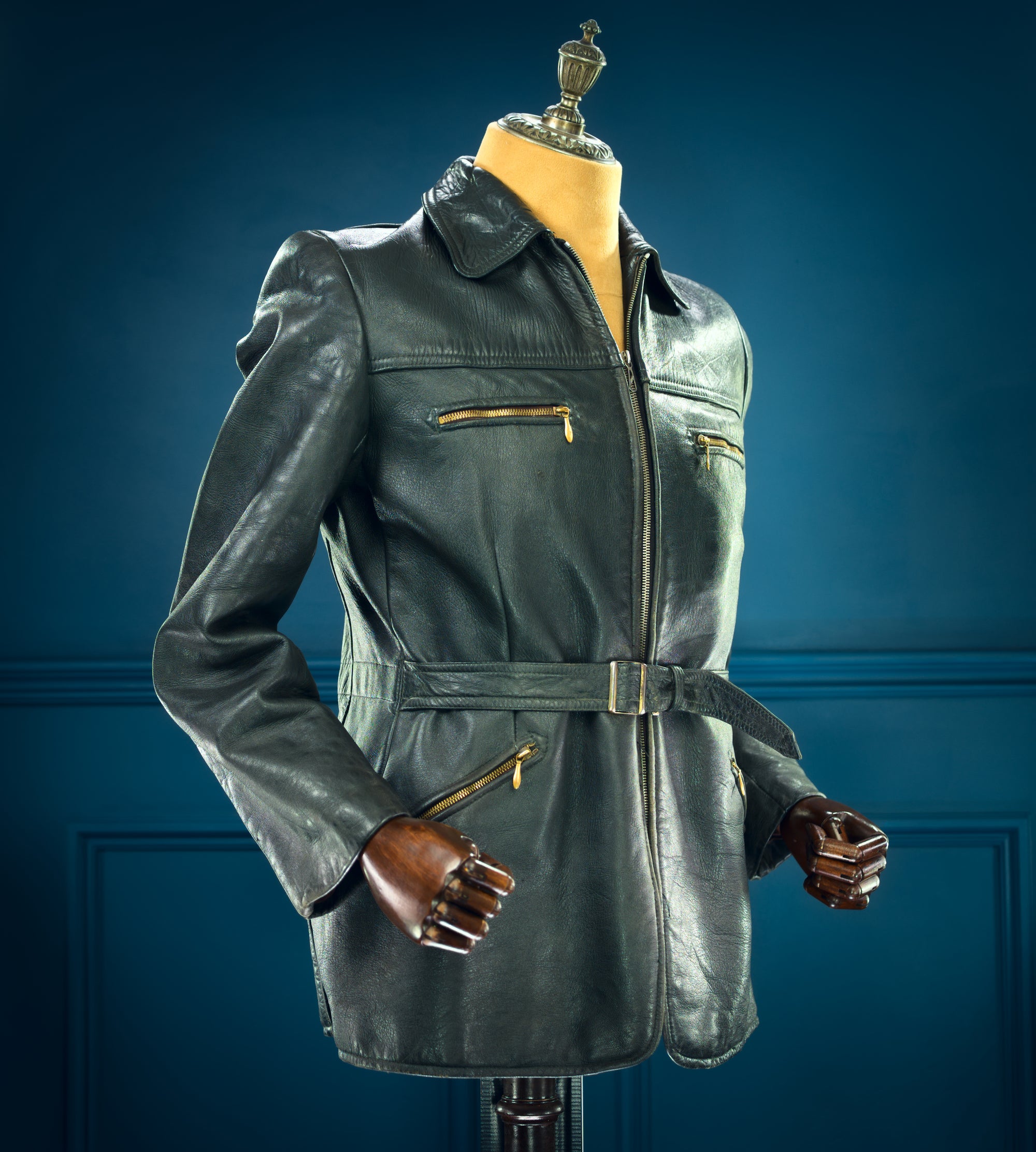 Vintage 1940s German Goatskin Belted Biker Motoring Coat Leather Jacket “M”