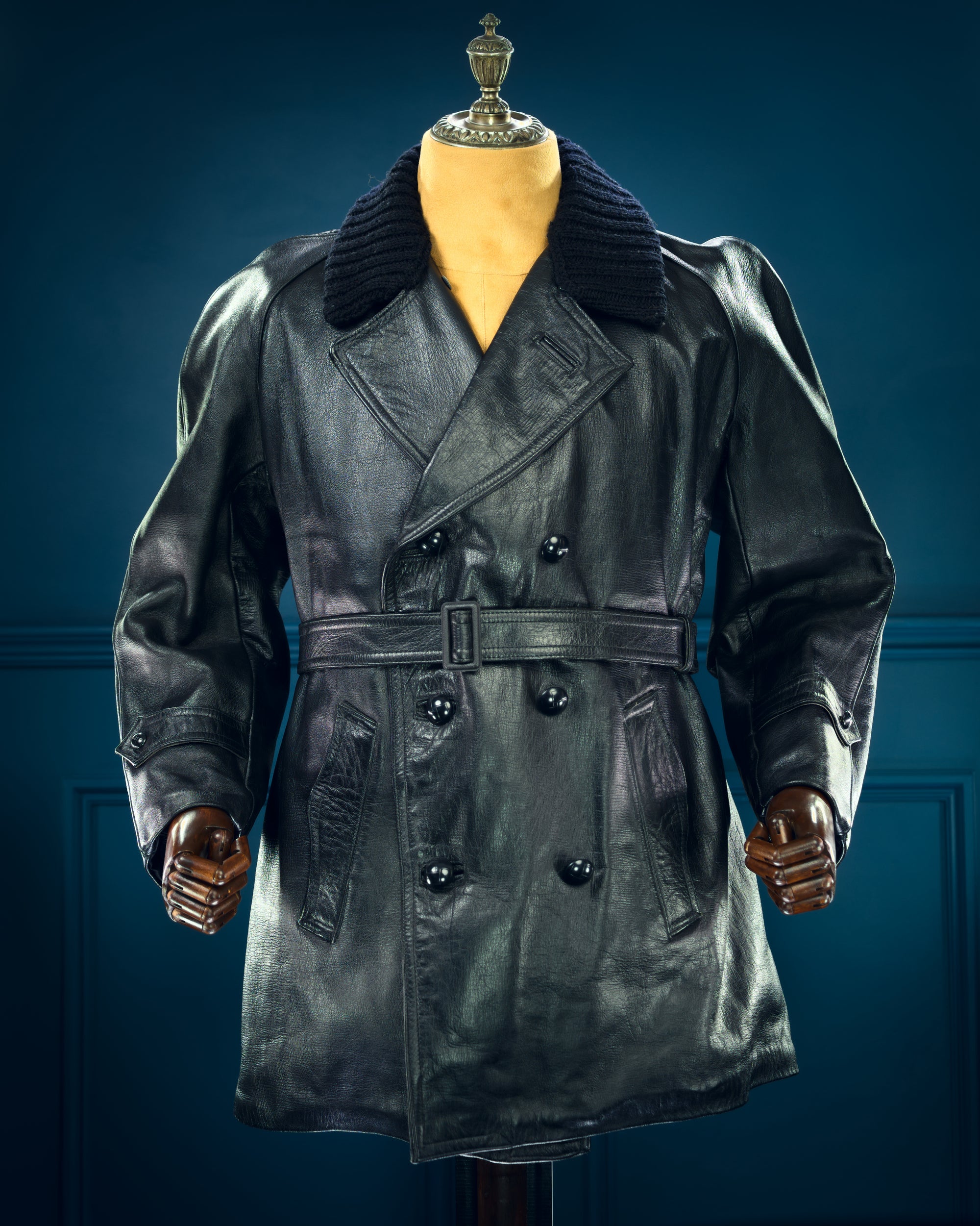 Vintage 1960s Italian Police Belted Motoring Coat Dispatch Leather Jacket “M”