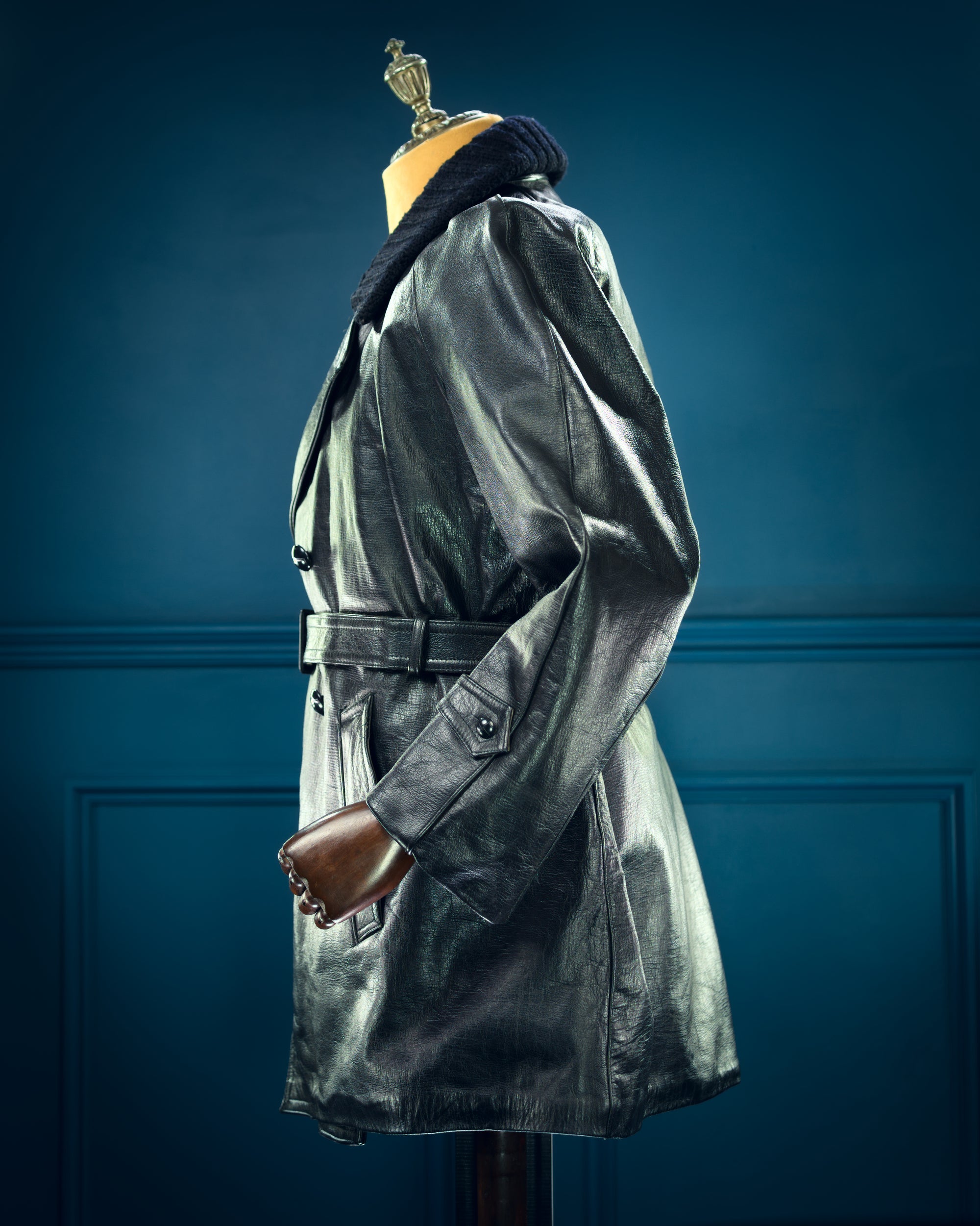 Vintage 1960s Italian Police Belted Motoring Coat Dispatch Leather Jacket “M”