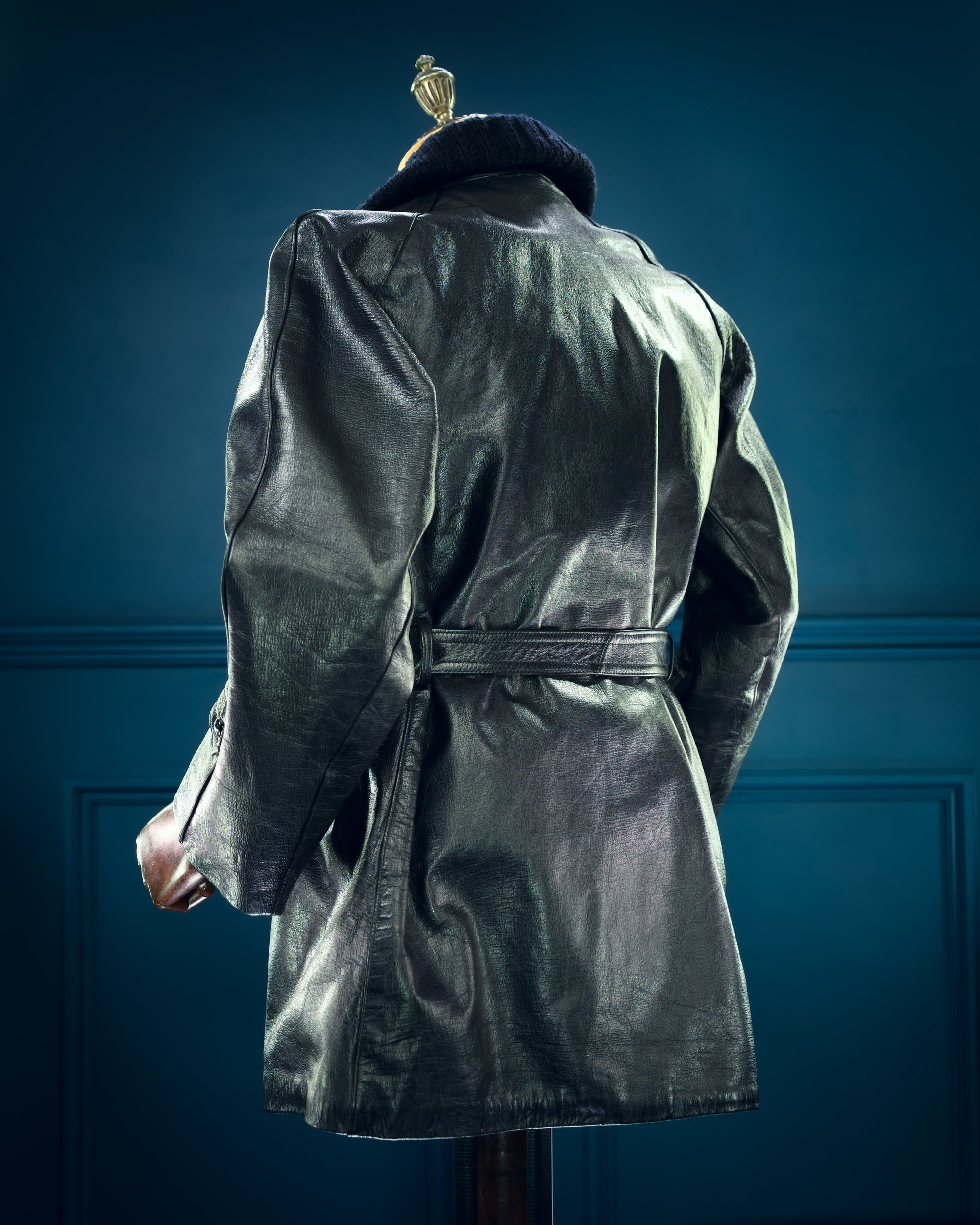 Vintage 1960s Italian Police Belted Motoring Coat Dispatch Leather Jacket “M”