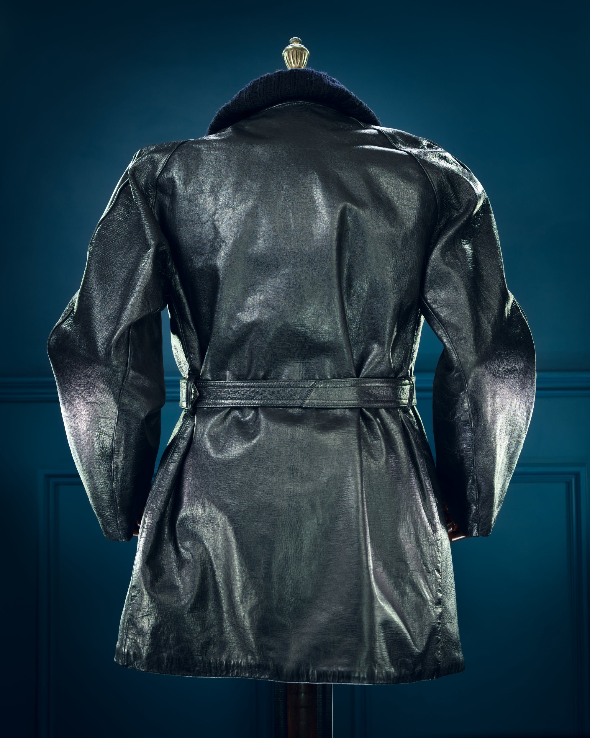 Vintage 1960s Italian Police Belted Motoring Coat Dispatch Leather Jacket “M”