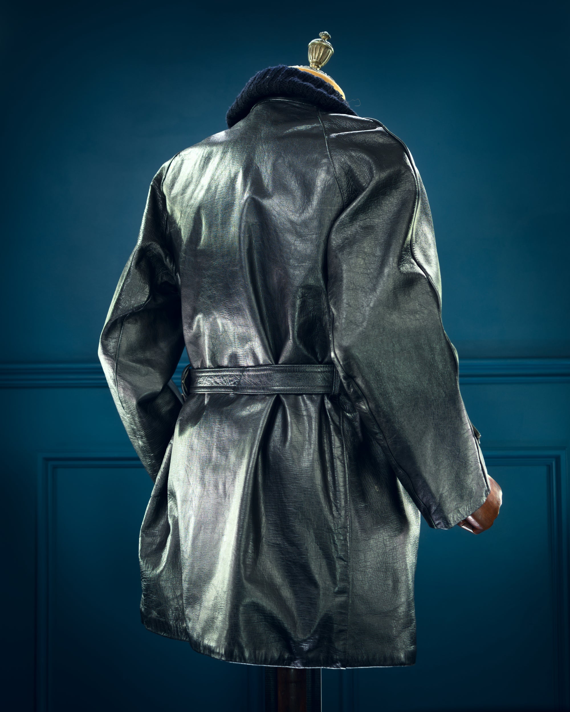 Vintage 1960s Italian Police Belted Motoring Coat Dispatch Leather Jacket “M”