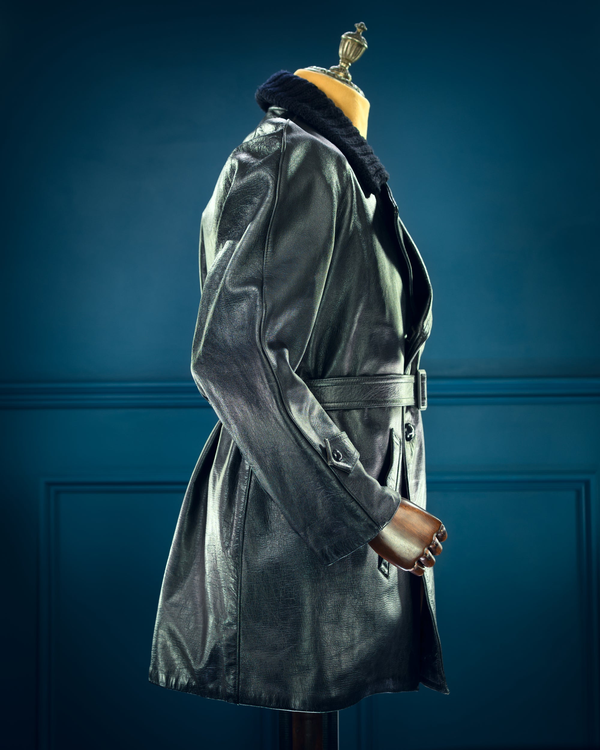 Vintage 1960s Italian Police Belted Motoring Coat Dispatch Leather Jacket “M”