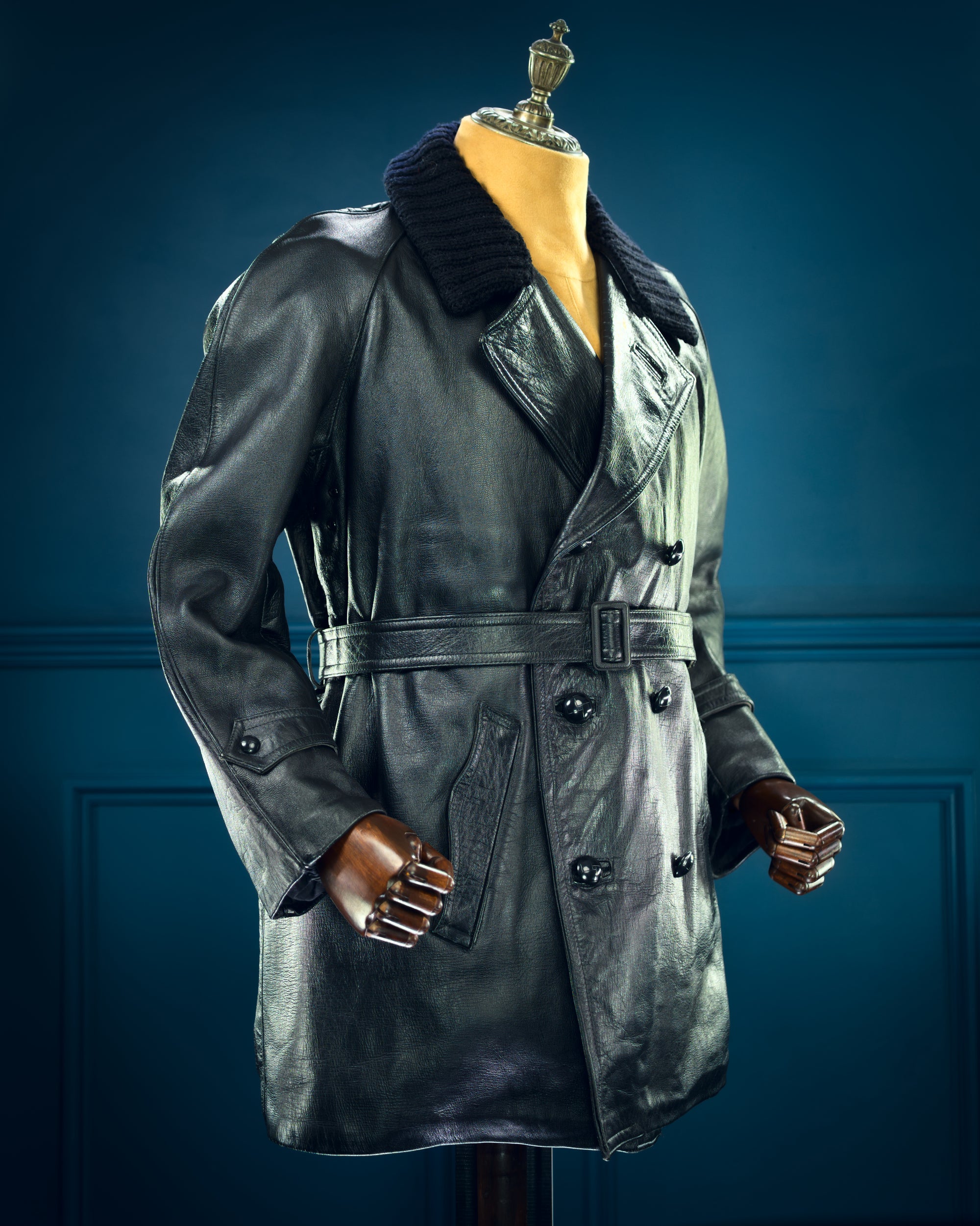 Vintage 1960s Italian Police Belted Motoring Coat Dispatch Leather Jacket “M”