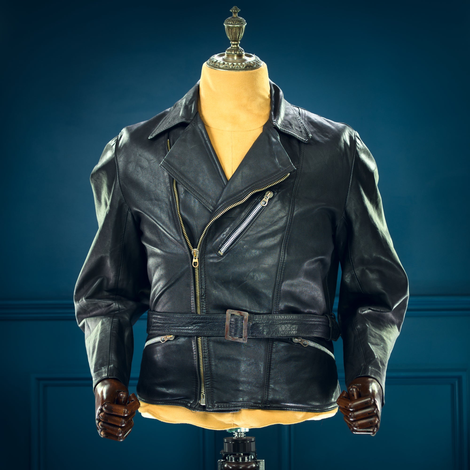 Vintage 1950s West German Lambskin Aviator Biker Flight Black Leather Jacket “M”