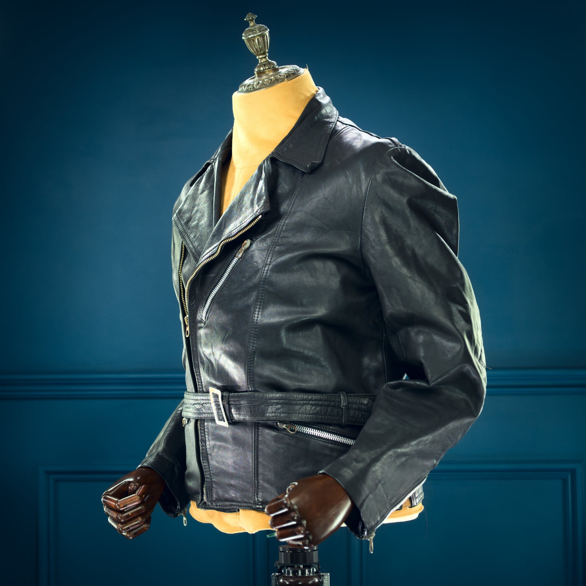 Vintage 1950s West German Lambskin Aviator Biker Flight Black Leather Jacket “M”