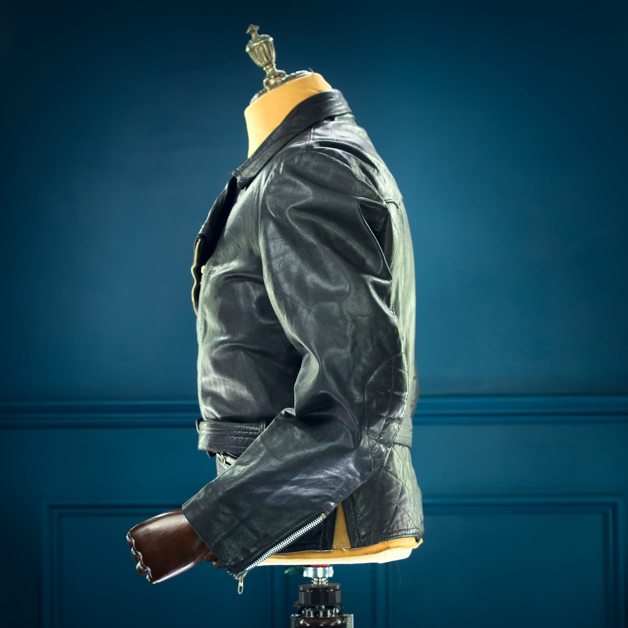 Vintage 1950s West German Lambskin Aviator Biker Flight Black Leather Jacket “M”