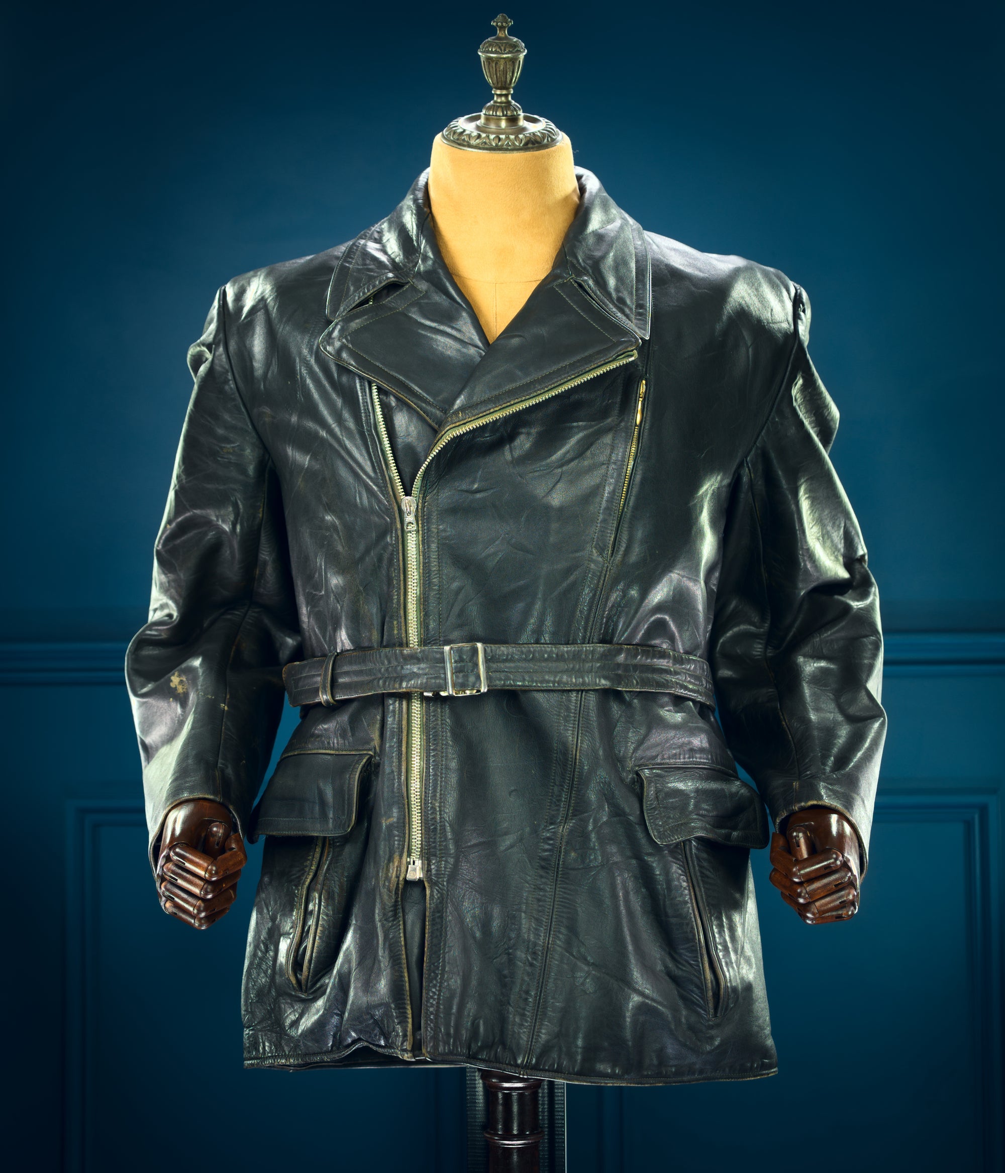 Vintage 1950s West German Horsehide Border Police Biker Dispatch Leather Jacket