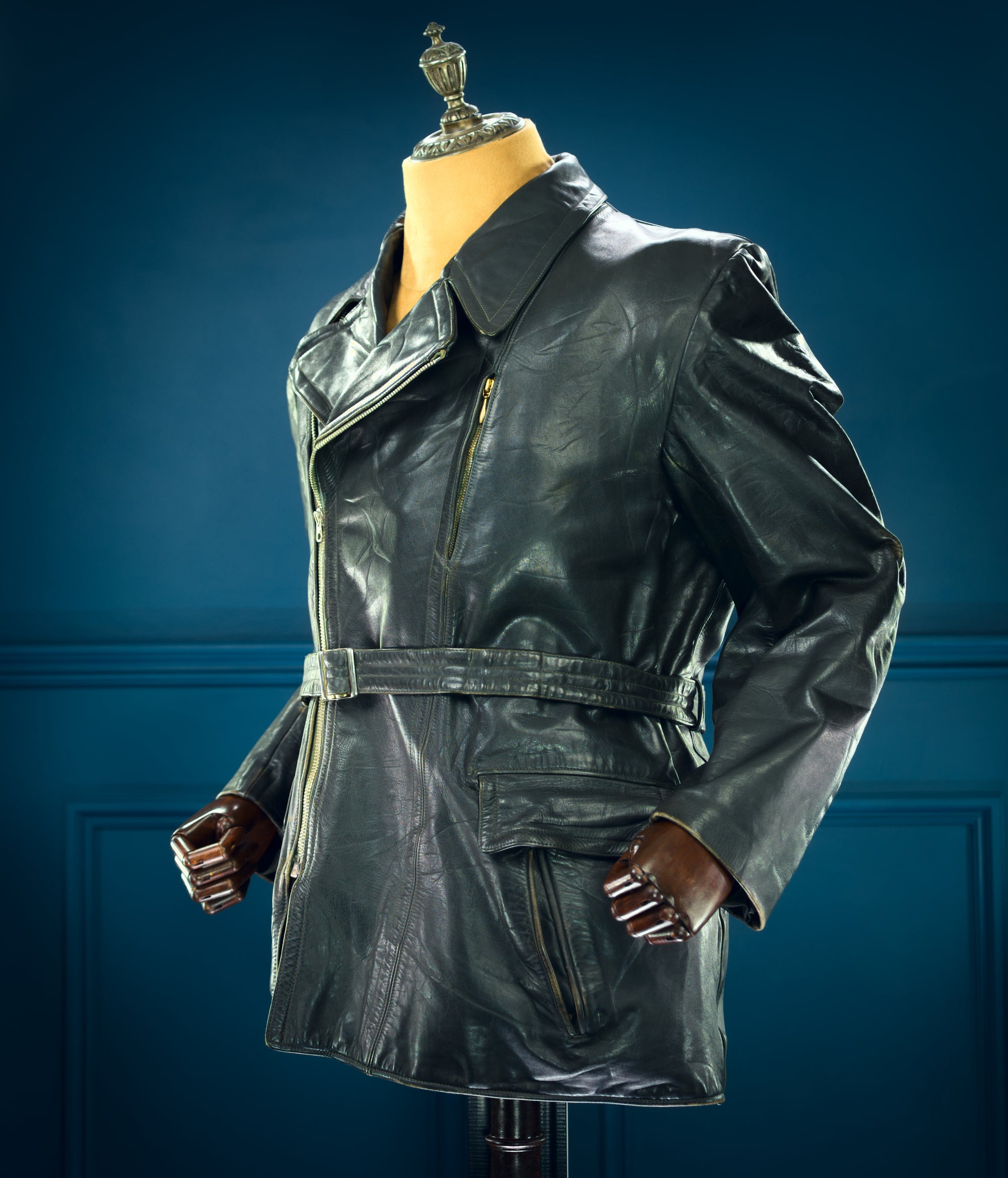 Vintage 1950s West German Horsehide Border Police Biker Dispatch Leather Jacket