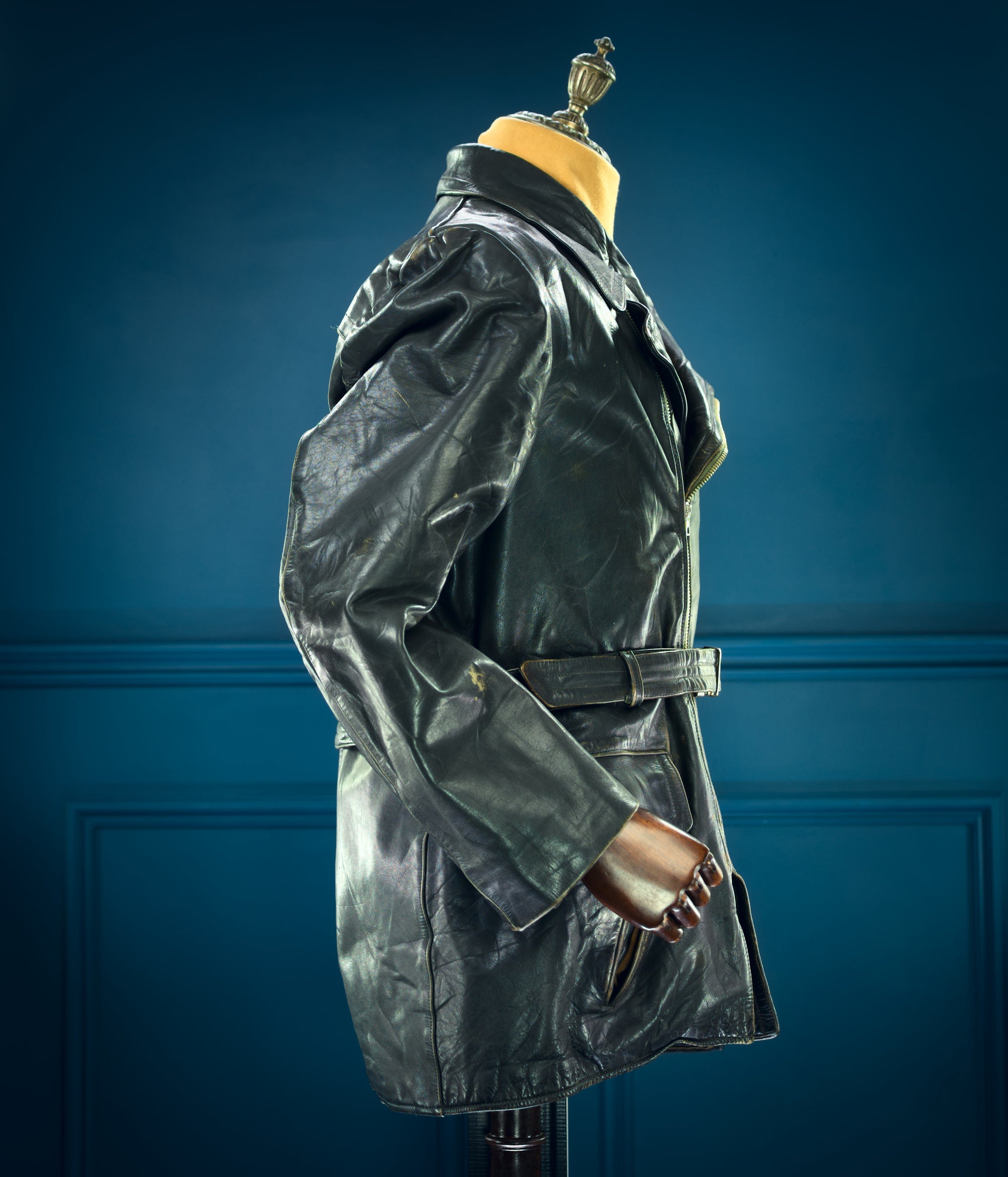 Vintage 1950s West German Horsehide Border Police Biker Dispatch Leather Jacket