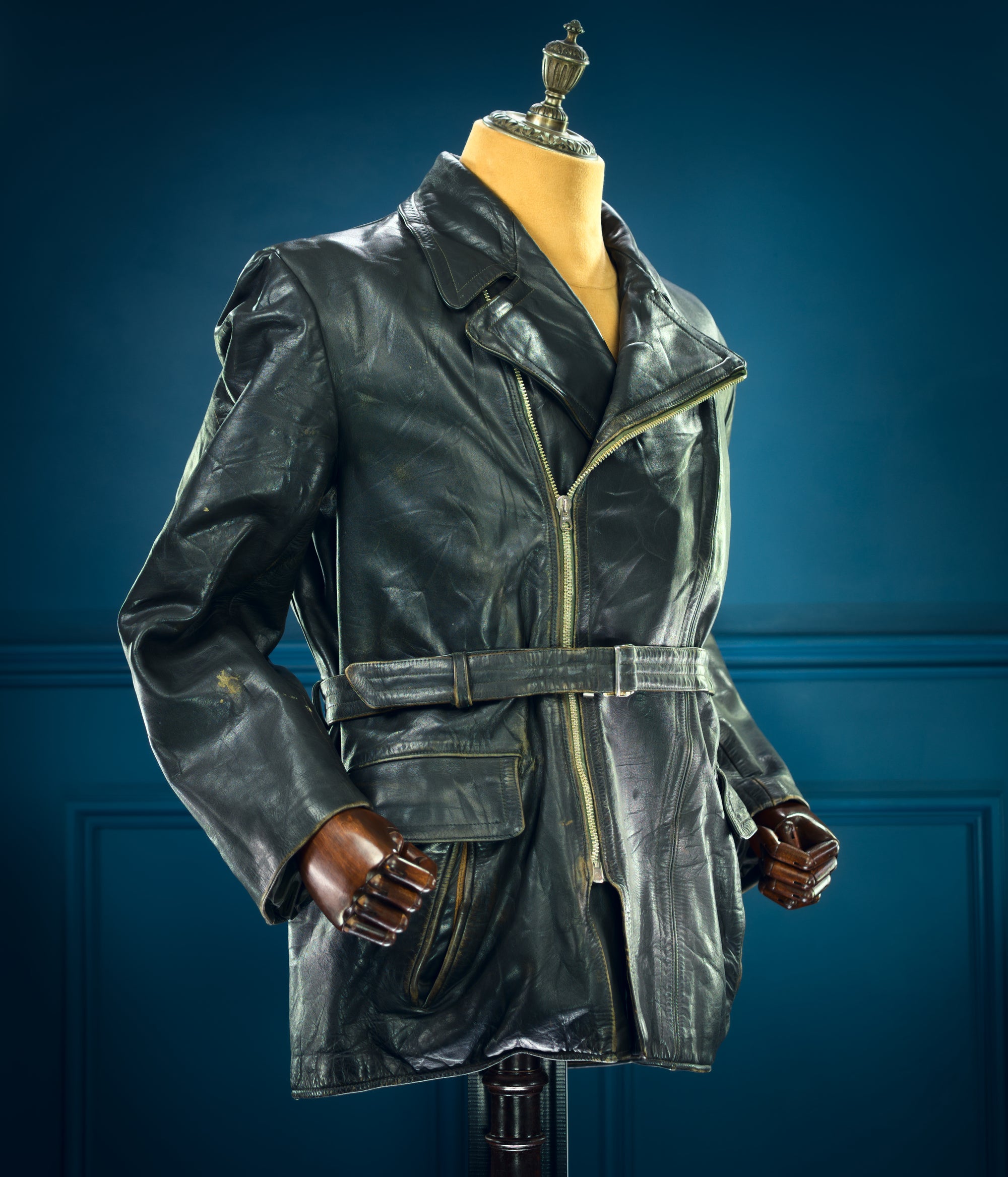 Vintage 1950s West German Horsehide Border Police Biker Dispatch Leather Jacket