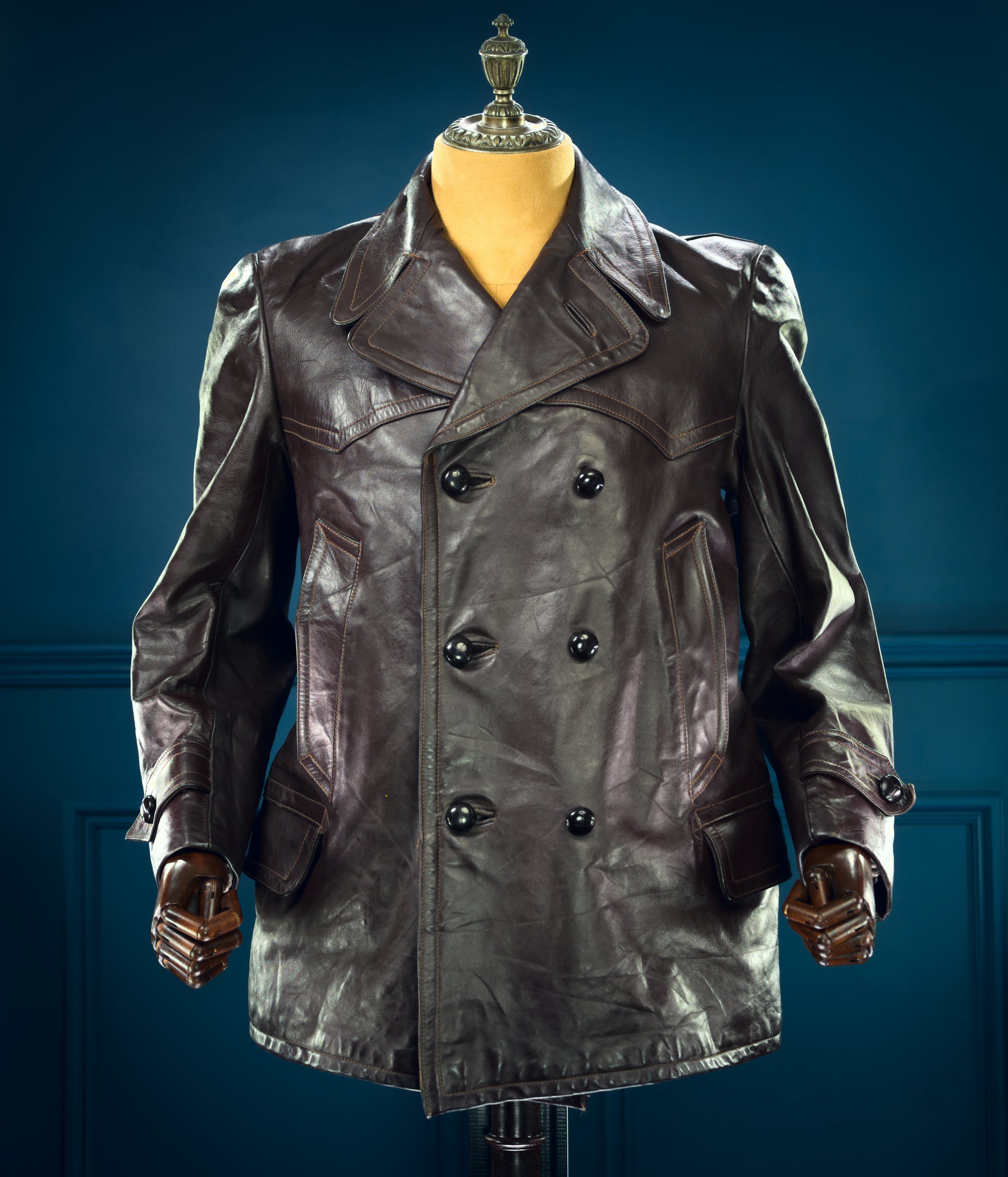 Vintage 1940s German Horsehide Car Peacoat Motoring Reefer Leather Jacket “M”