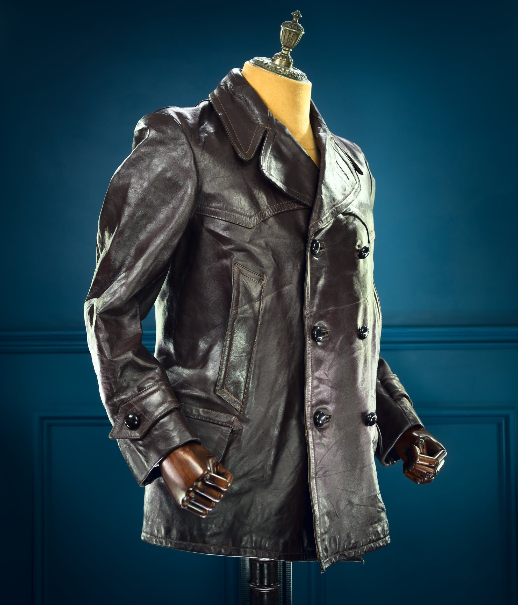 Vintage 1940s German Horsehide Car Peacoat Motoring Reefer Leather Jacket “M”