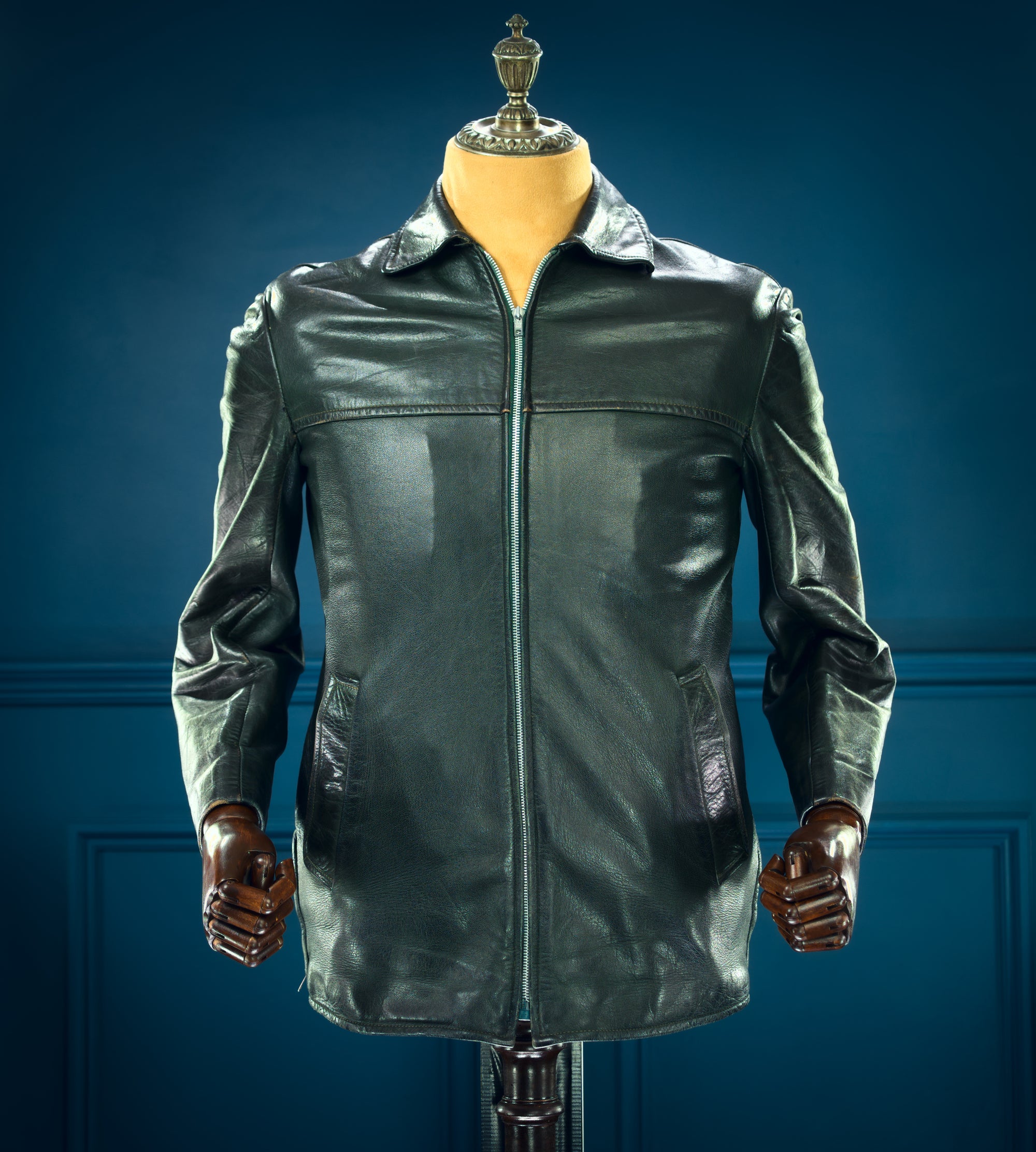 Vintage 1960s East German Sheepskin Single Rider Worker Chore Leather Jacket “S”