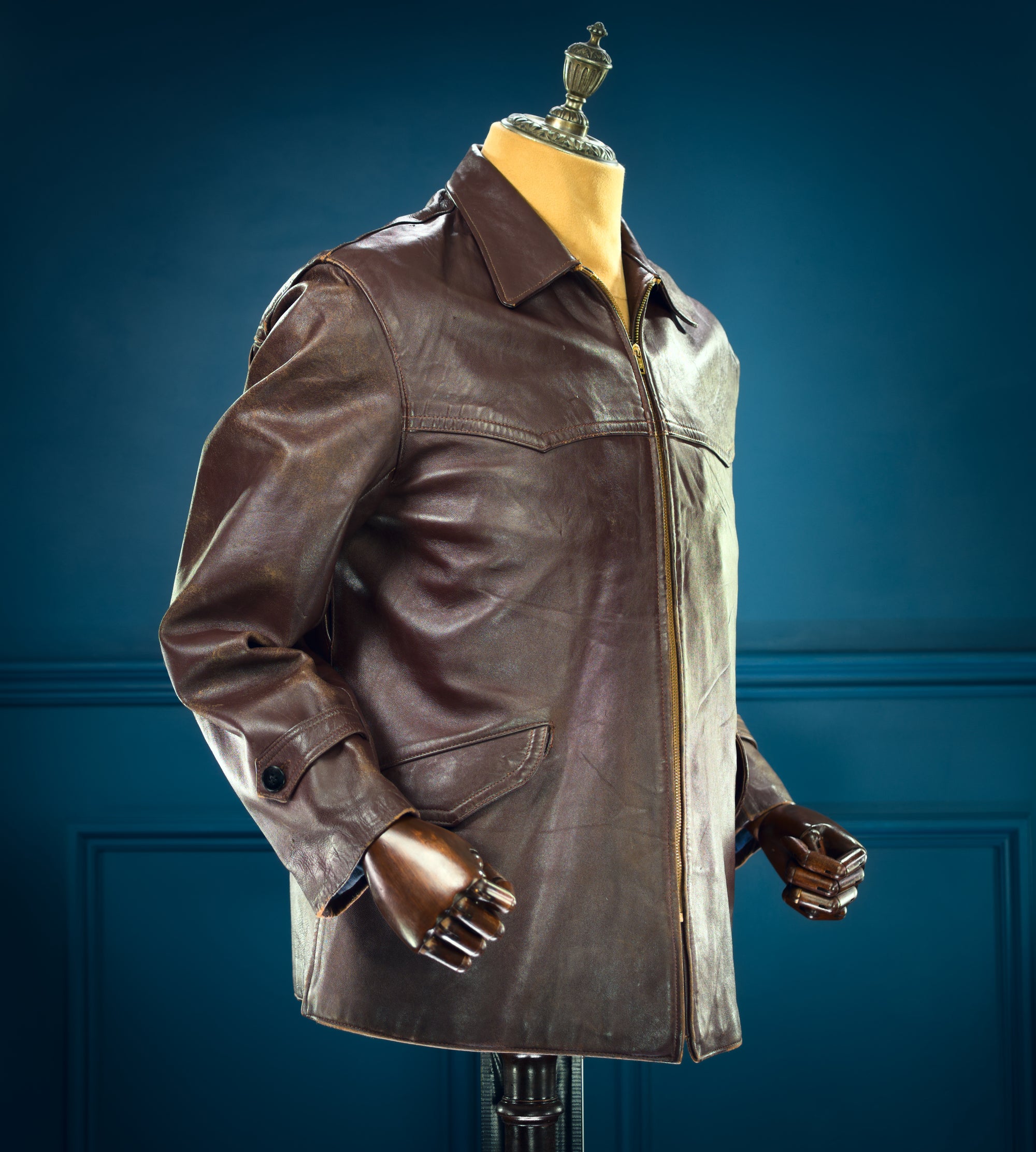 Vintage 1950s French Sheepskin Single Rider Worker Chore Leather Jacket “M”