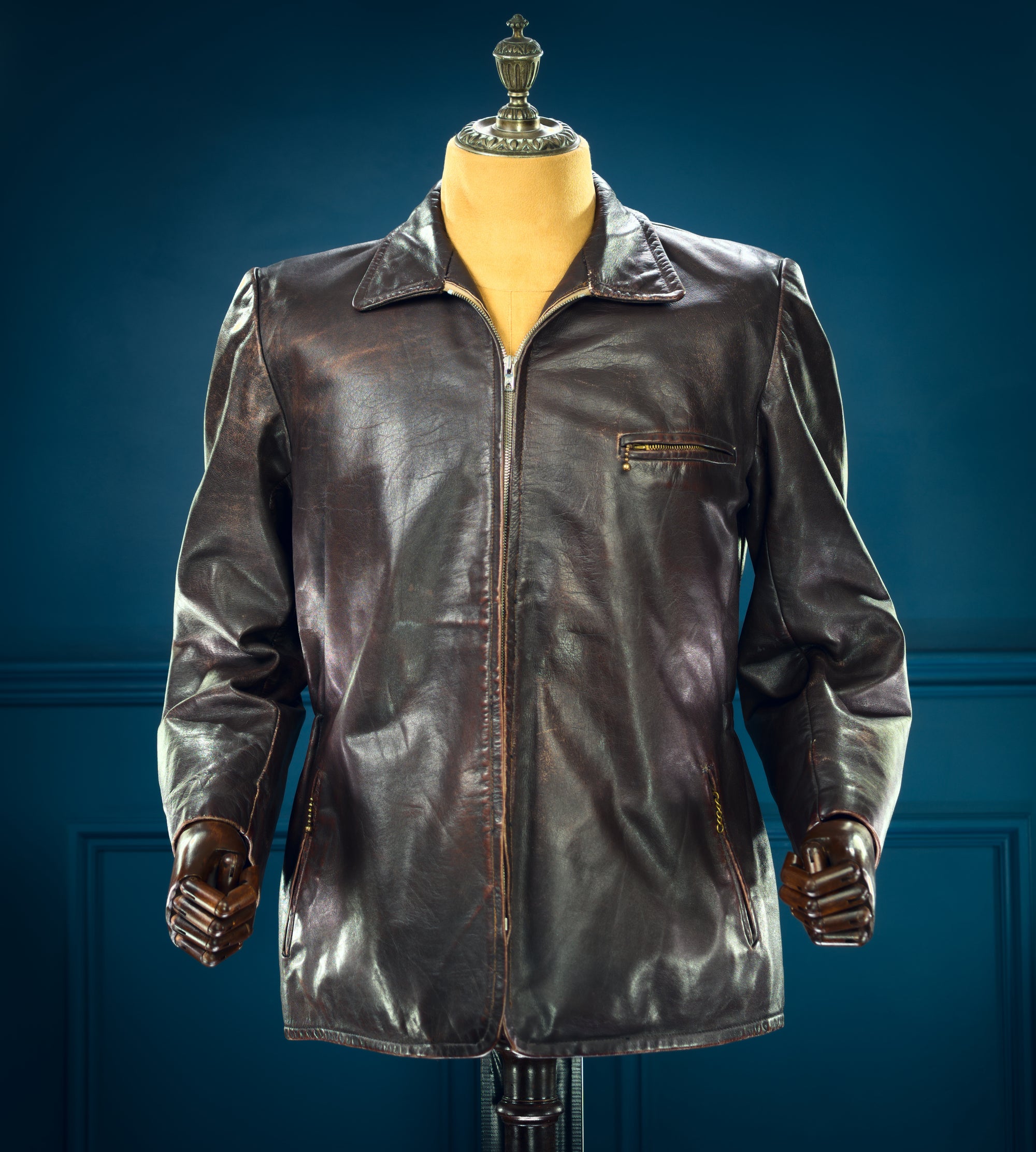 Vintage 1940s German Deerskin Single Rider Worker Chore Brown Leather Jacket “M”